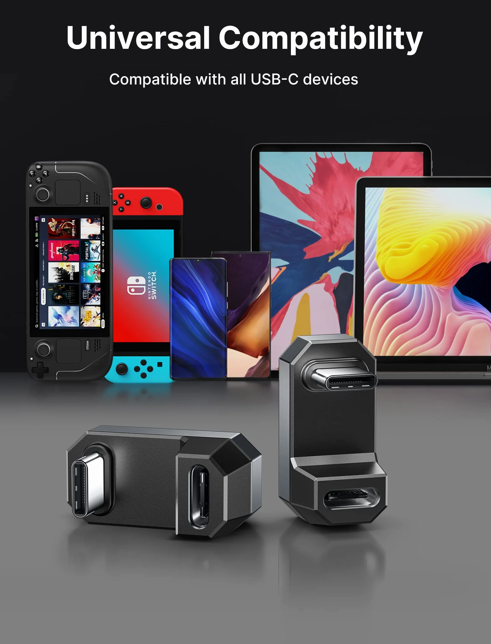 JSAUX Adapter USB C 180 stopni 2 sztuki, wtyczka typu C na gniazdo USB C 4.0, PD 100 W