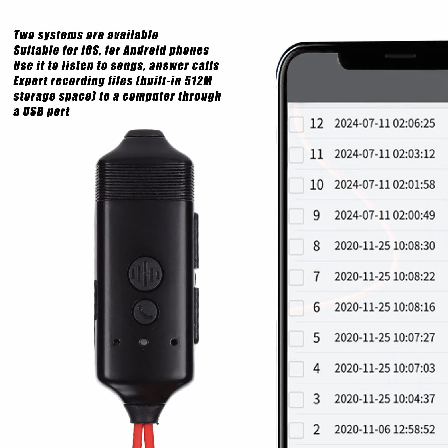 Zestaw Słuchawkowy do Nagrywania Rozmów Telefonicznych, Przenośne Słuchawki Bluetooth z Magnetyczną Konstrukcją, Monitorowanie Połączeń Głosowych dla Smartfona