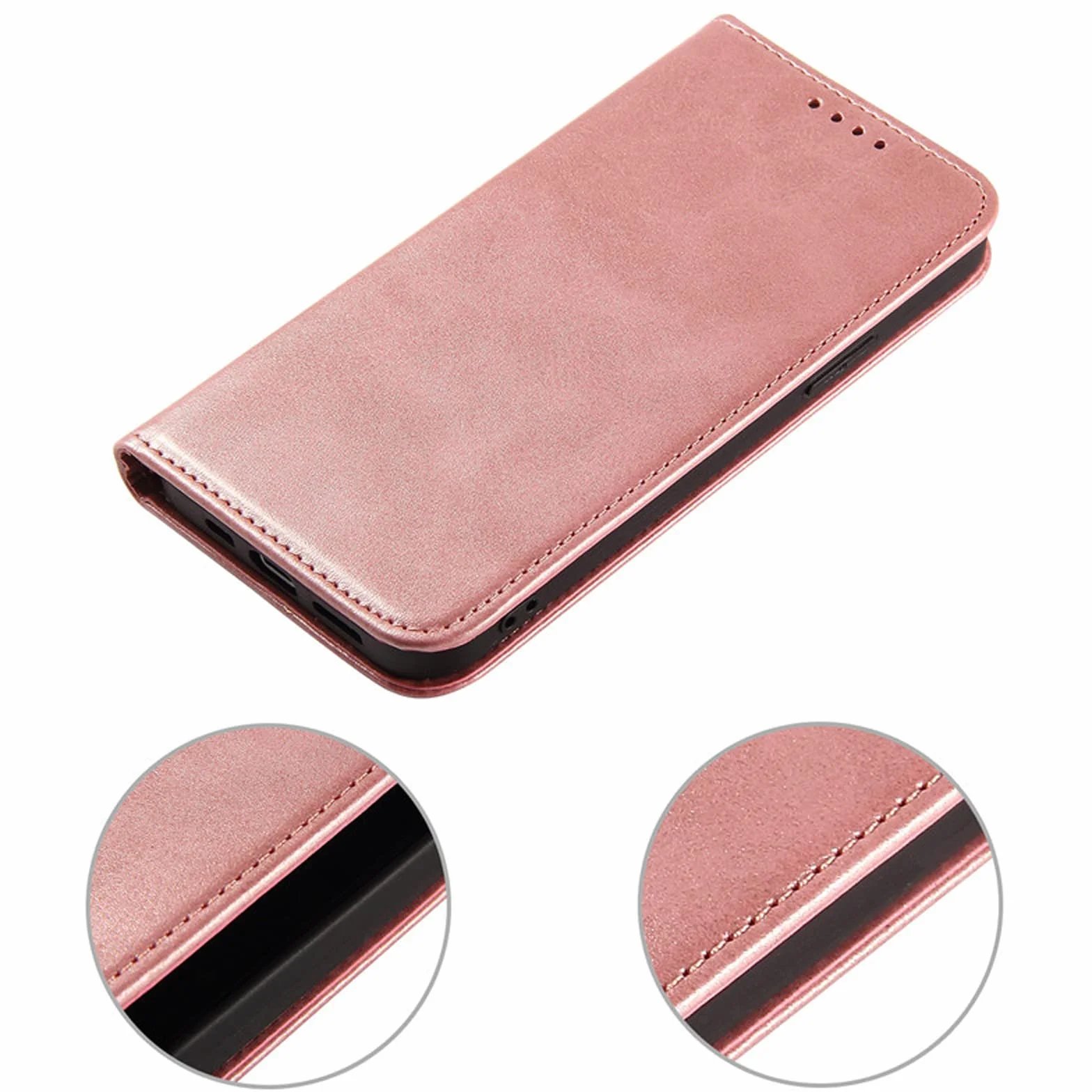 LTL Etui na telefon do iPhone 13 Mini/13/13 Pro/13 Pro Max, ręcznie robione skórzane etui z klapką z przegródkami na karty, etui na telefon, magnetyczne zamknięcie, różowe, 13pro max 6,7 cala