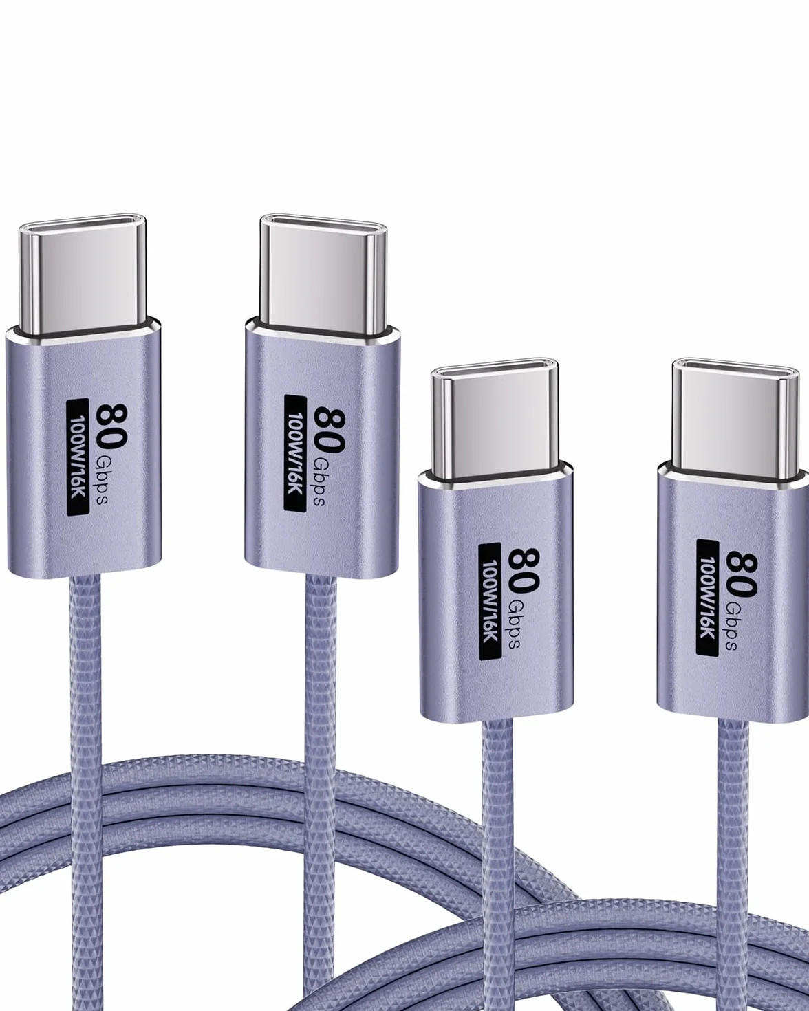 Fioletowy, 2 sztuki kabla USB typu C 80 GB/s, kompatybilny z Thunderbolt 5/4/3, elastyczny kabel USB C 100 W, 16K, 8K, 4K, do monitora, tabletu, dokowania, wyświetlacza, laptopów, dysków SSD
