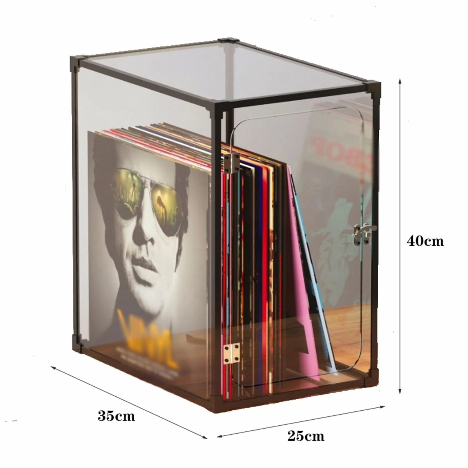 Stojak do przechowywania płyt CD, skrzynka do przechowywania płyt winylowych, etui do przechowywania płyt LP z ramą ze stopu aluminium, osłona ze szkła organicznego, łatwy w instalacji stojak na płyty (kolor: Rosso)