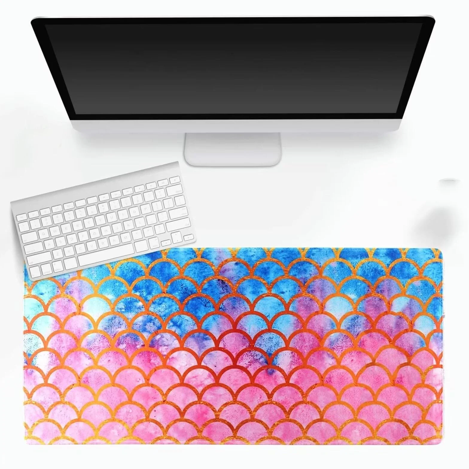 Niebieska różowa geometryczna podkładka pod mysz, 1200 x 600 x 3 mm, rozszerzona duża podkładka pod mysz, podkładka na biurko, zszywane krawędzie, antypoślizgowa gumowa podstawa, podkładka pod
