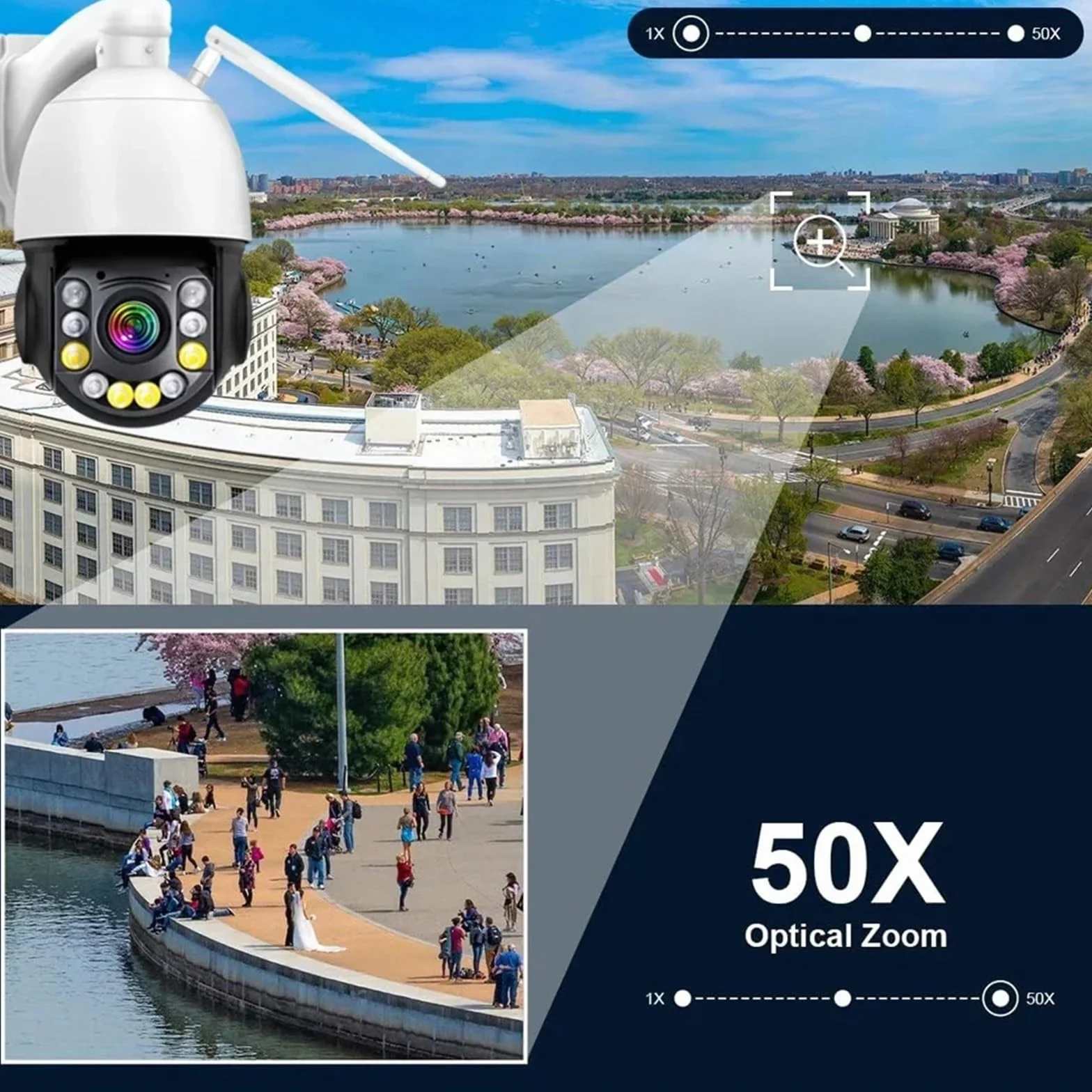 Kamera bezpieczeństwa, 4K 8MP WiFi kamera monitorująca wideo 50X Zoom optyczny CCTV AI wykrywanie człowieka bezpieczeństwo zewnętrzne PTZ IP 60m kolorowy noktowizor(50X WIFI No Card)