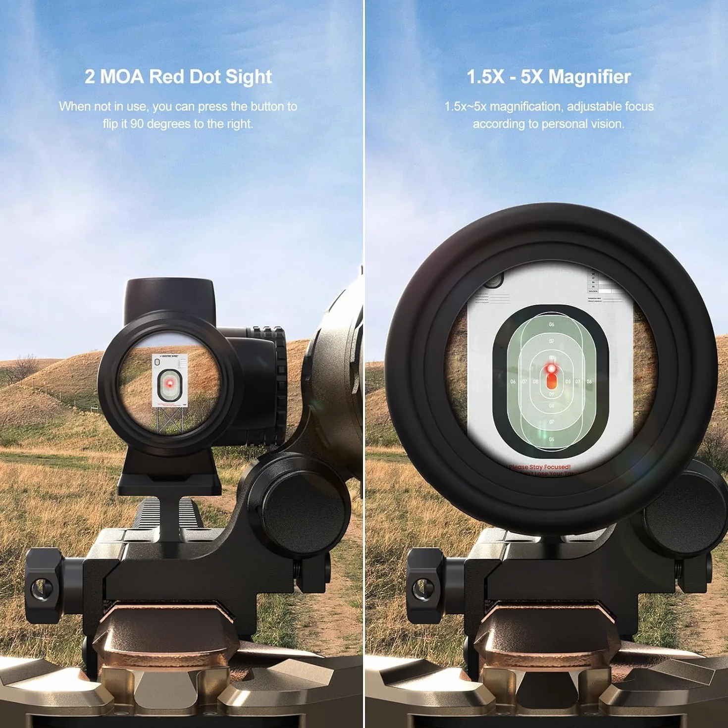 Feyachi M57 1.5-5X Red Dot Lupa & V90 Luneta 2 MOA Red Dot Sight z bocznym montażem pasuje do szyn 21 mm/22 mm