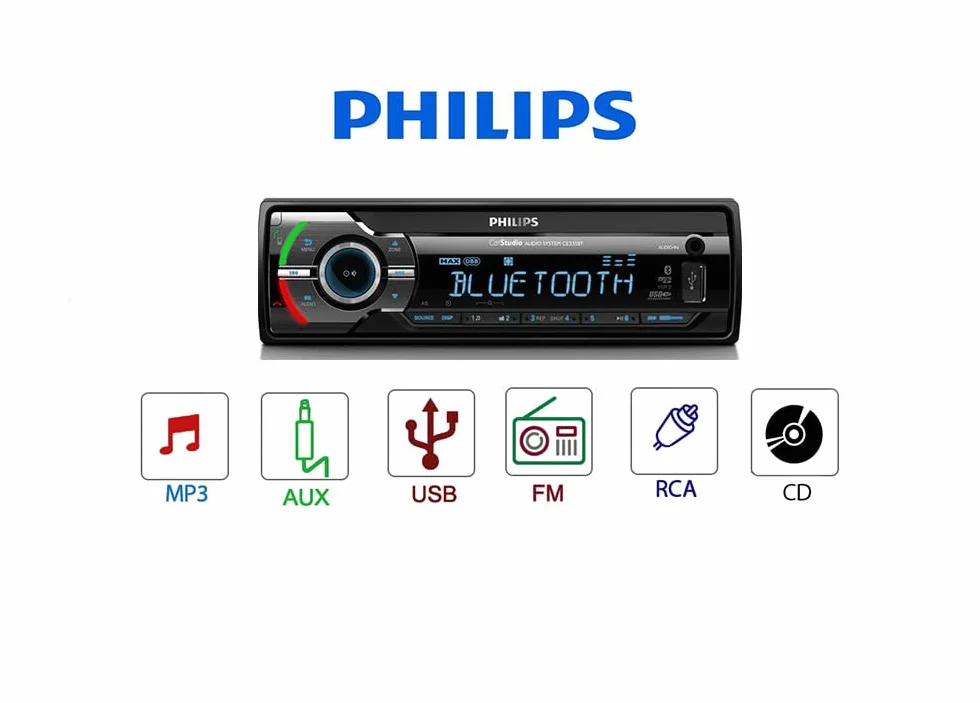 Philips CE235BT radio samochodowe bez mechanizmu Bluetooth + EDR – Zestaw głośnomówiący, Odtwarzacz MP3 oraz USB/SDHC, Korektor dźwięku, Cyfrowe automatyczne strojenie, Plug & Play (FM/AM)