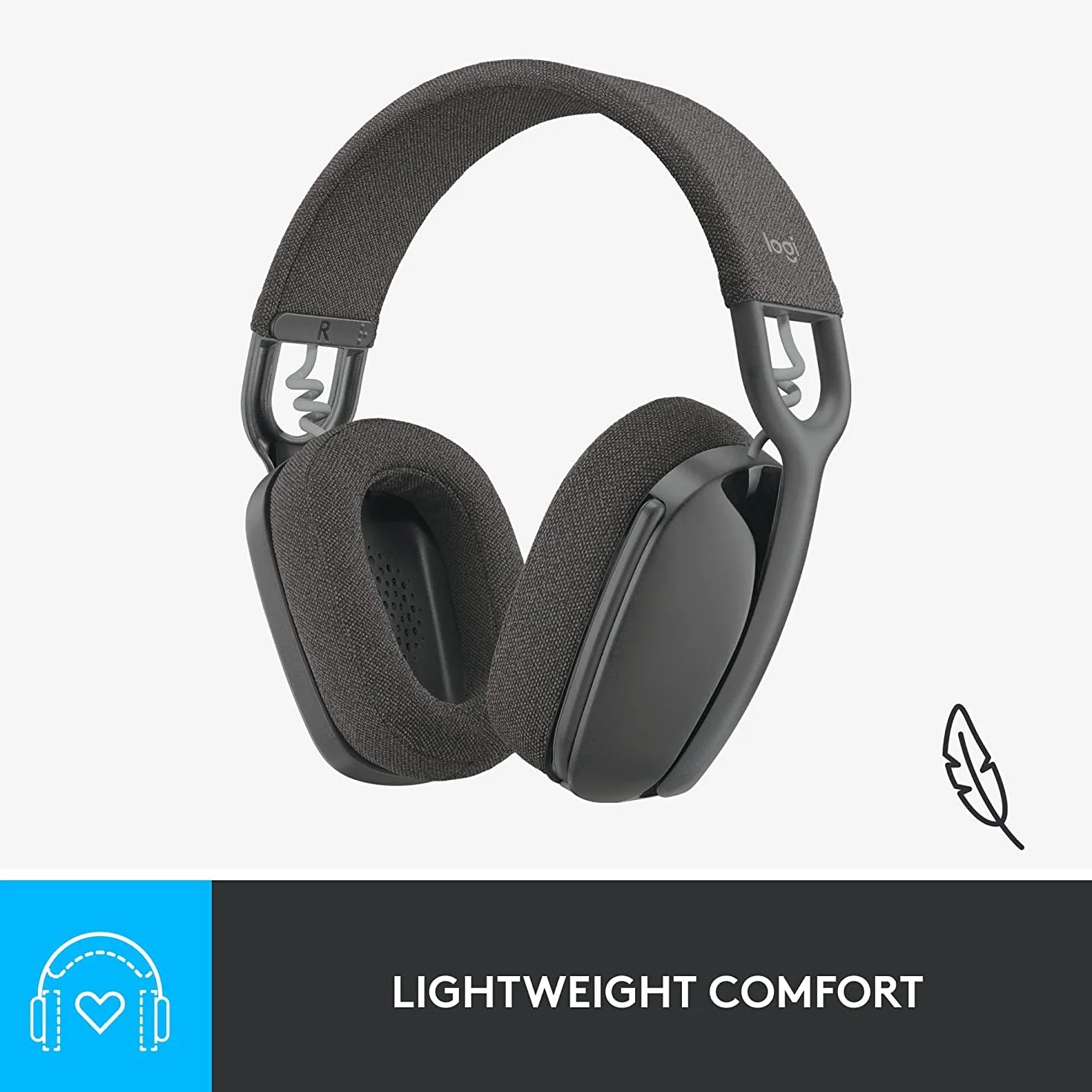 Bezprzewodowe słuchawki Logitech Zone Vibe Bluetooth z mikrofonem z redukcją szumów tła, USB-A, USB-C dla Google Meet, Google Voice, Zoom, Mac/PC, Grafitowy