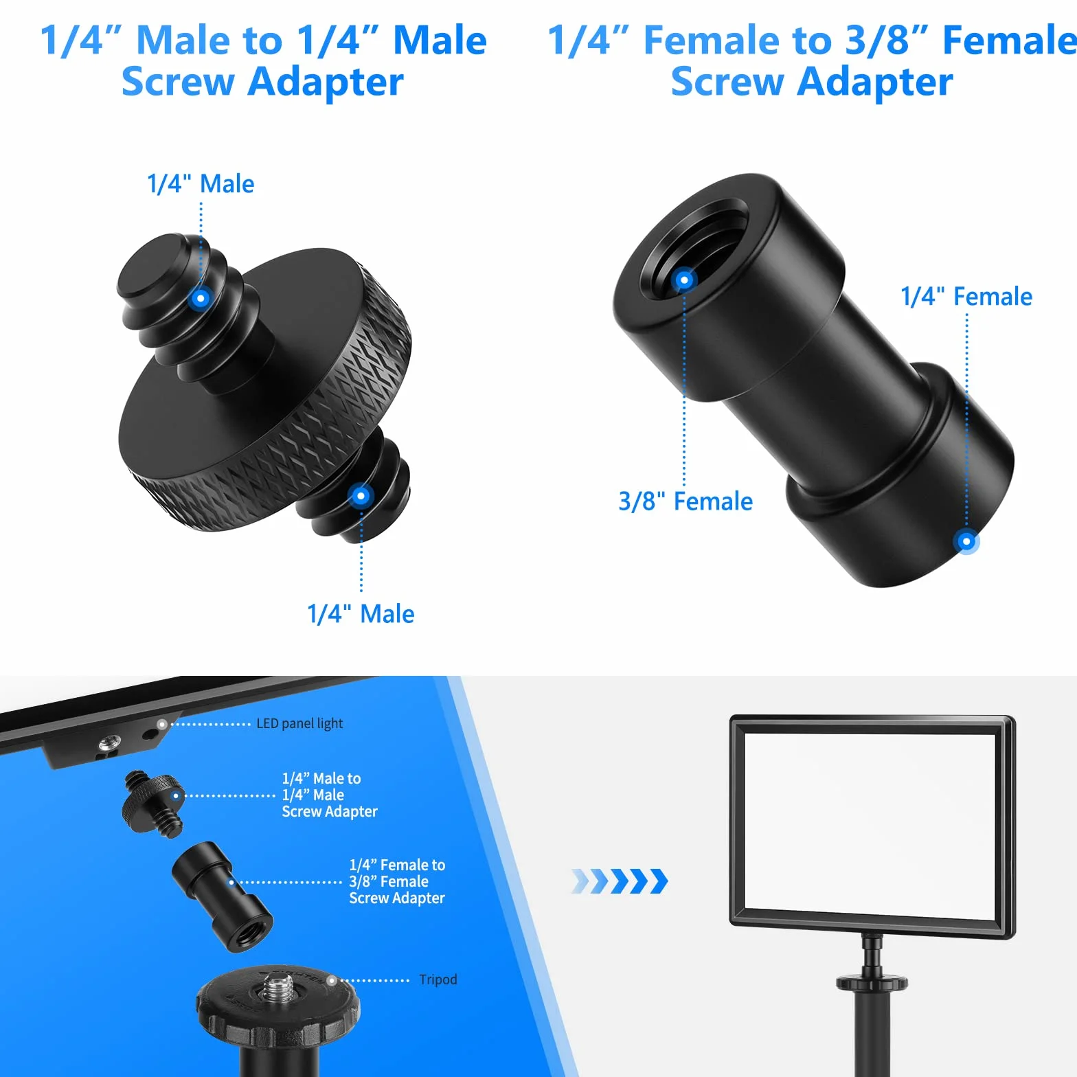 NEEWER Adapter śrub do aparatu, 22 sztuki 1/4" na 1/4" i 1/4" na 3/8" z gwintem statywu, zestaw adapterów do mocowania aparatu, statywu ST29