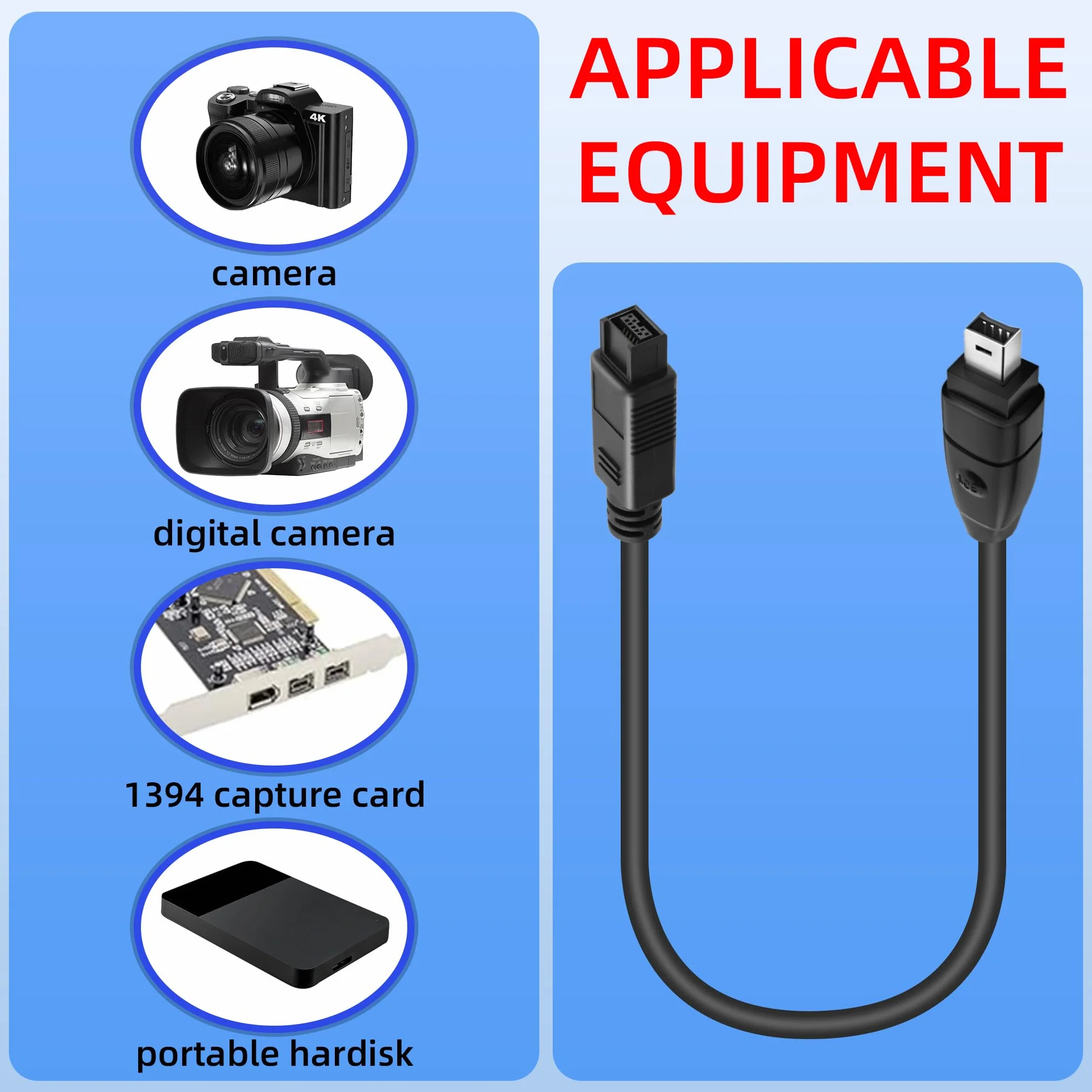 1,8 m IEEE 1394 Firewire wtyczka 4-pinowa na 9-pinowa, kabel iLink adapter konwerter do aparatu cyfrowego, kamkordera, laptopa, DV, czarny (4 na 9)