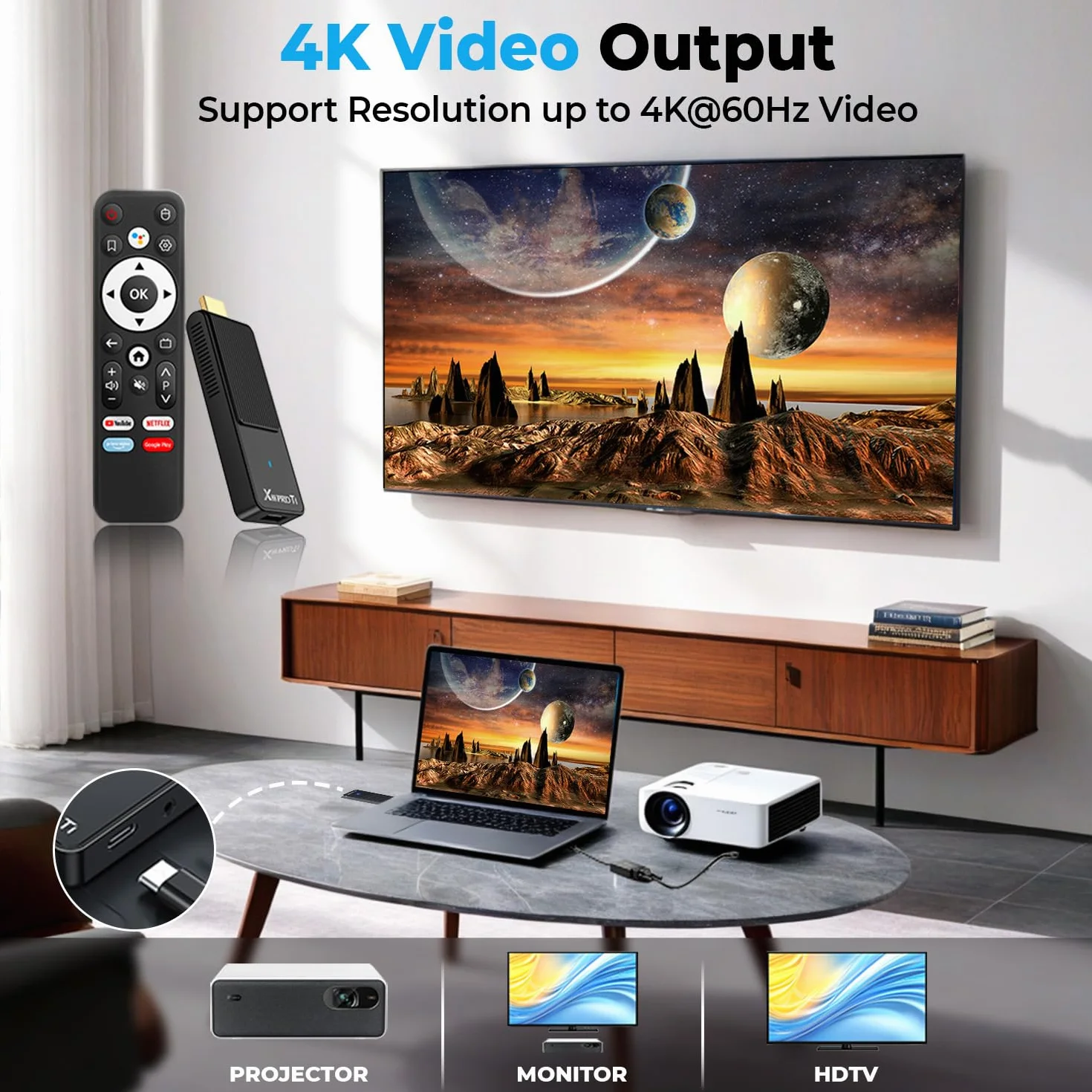 GREVA Android TV Stick 4K Ultra HD - urządzenie do streamingu, 2025 Najnowszy Android 14.0 TV Stick Box 2 GB 16 GB HDR/AV1/WiFi 2,4G/5G/BT 5.0, inteligentny odtwarzacz multimedialny z asystentem i