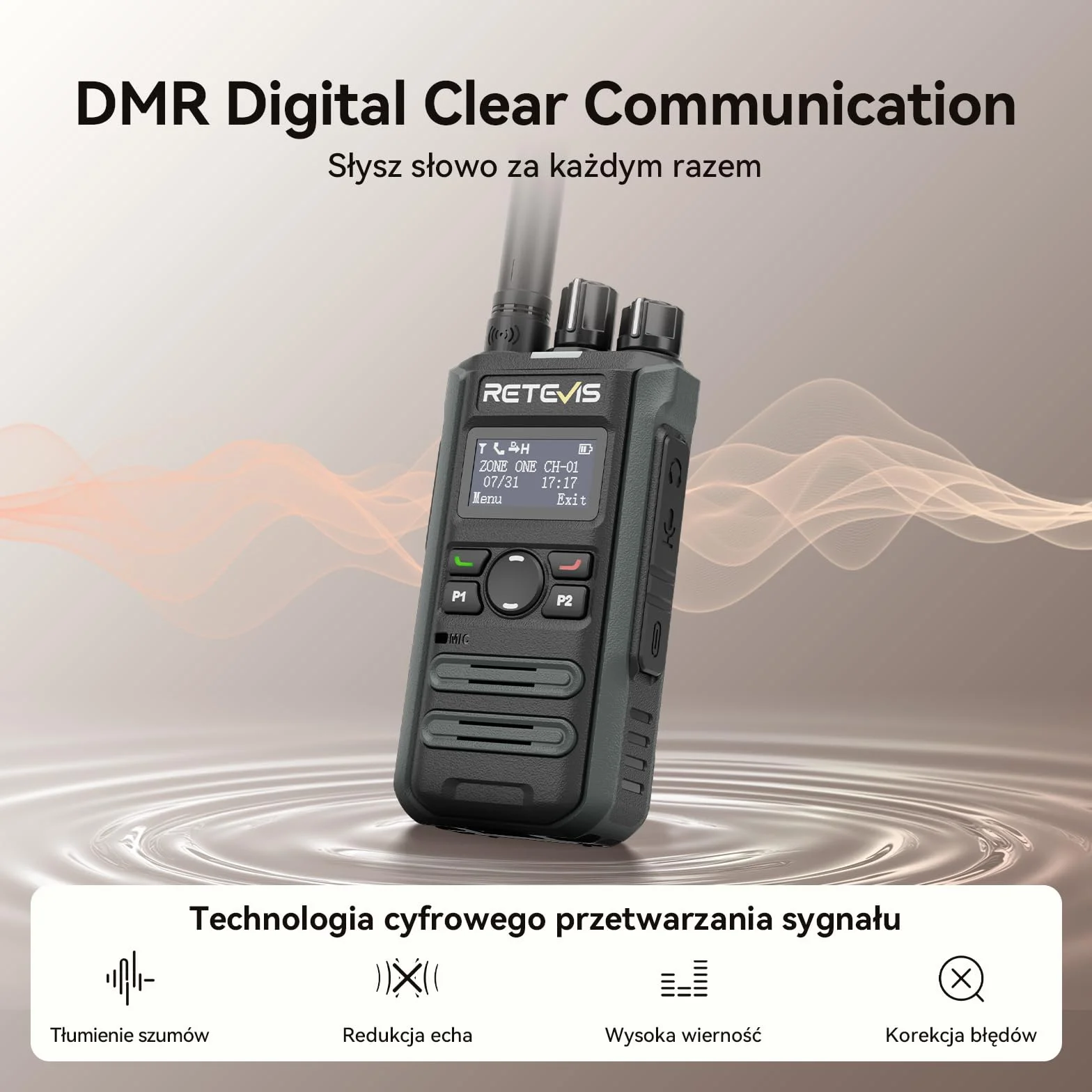 Retevis MateTalk P3 Cyfrowe Krótkofalówki z Szybkim Ładowaniem, Połączenia Grupowe Dalekiego Zasięgu, Ekran LCD, Miniaturowe Radiotelefony do Handlu Detalicznego (2 sztuki)