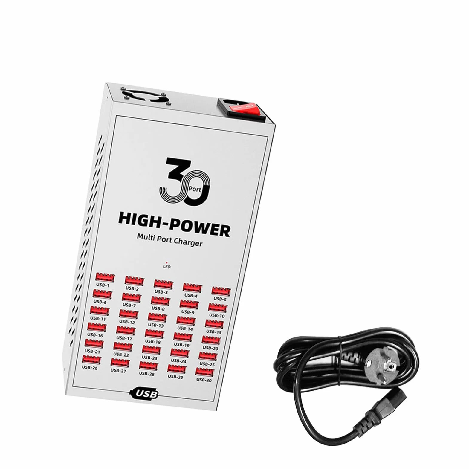 Fabater Stacja ładująca USB z 30 Portami, Szybkie ładowanie, do Wielu urządzeń, Metalowa Obudowa, Inteligentna Dystrybucja dla Domu, Biura, Szkoły (Wtyczka UE 250 V)