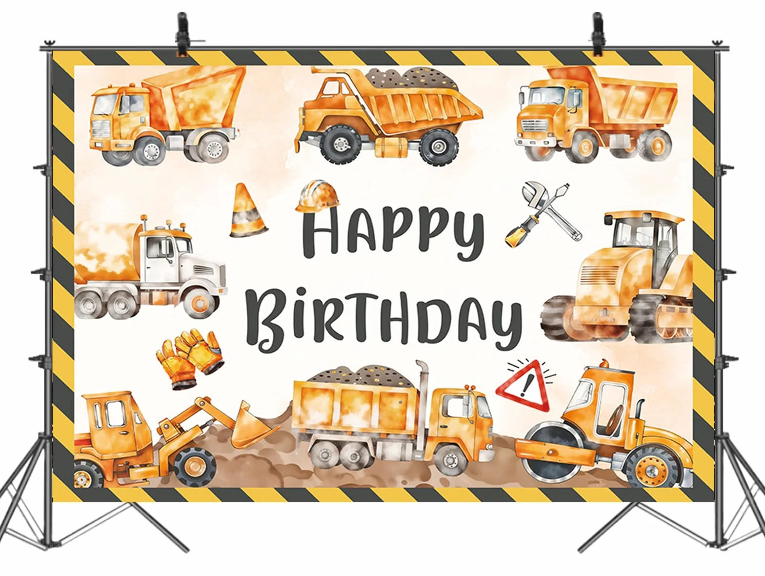 APROPHIC Tło urodzinowe dla dzieci, żółte tło do samochodów ciężarowych, tło fotograficzne Happy Birthday, tła, kreskówka, zabawna impreza, dekoracja, ściana fotograficzna, tło 210 x 150 cm