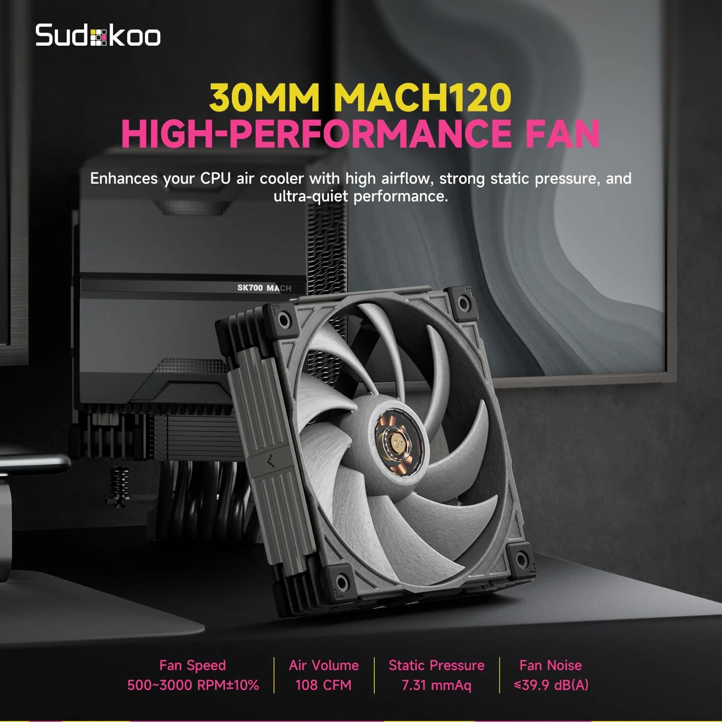 Sudokoo SK700 MACH Chłodzenie CPU: Air Cooler z Wentylator 120mm PWM MACH120 - Single Tower z 7 Rurki Cieplne dla AMD AM5 & Intel LGA 1851/1700/1200/115X, TDP 280W, Łatwy Montaż