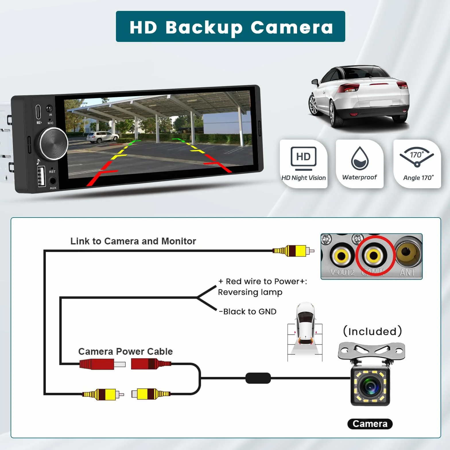 Hikity Radio samochodowe Bluetooth 1 DIN z bezprzewodowym Carplay Android Auto, 1 Din Radio z ekranem dotykowym 6,28", Lien Miroir, radio FM, typ C, 2USB, SWC, EQ, kamera cofania, MIC