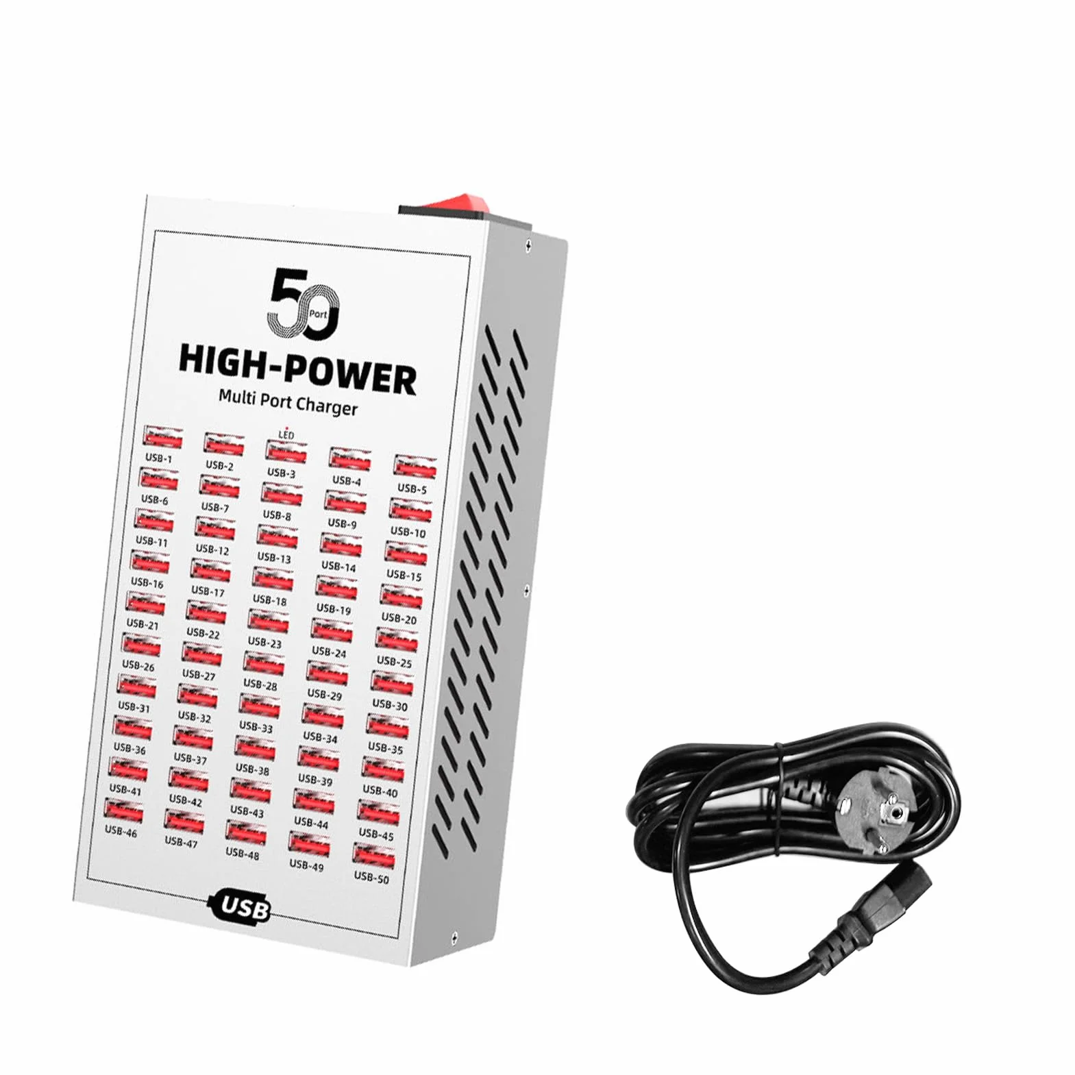 50-portowa Stacja ładująca USB Wydajne i Szybkie ładowanie Wielu urządzeń w Domu/biurze Metalowa Obudowa Lekka Konstrukcja (Wtyczka UE 220-250 V)