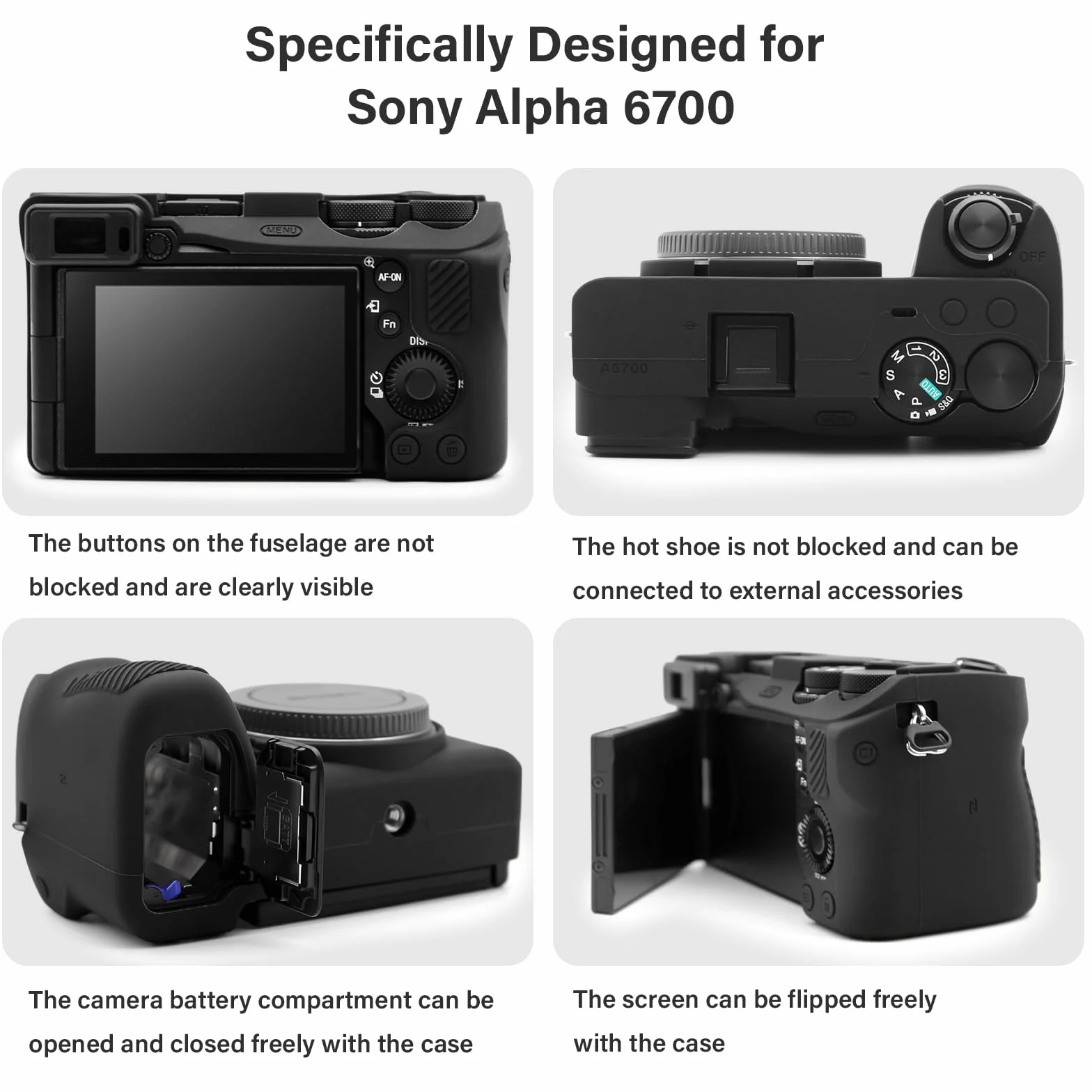 VOVMOEYA A6700 2 szt. silikonowe etui ochronne do Sony Alpha 6700 z osłoną ekranu LCD do Sony A6700