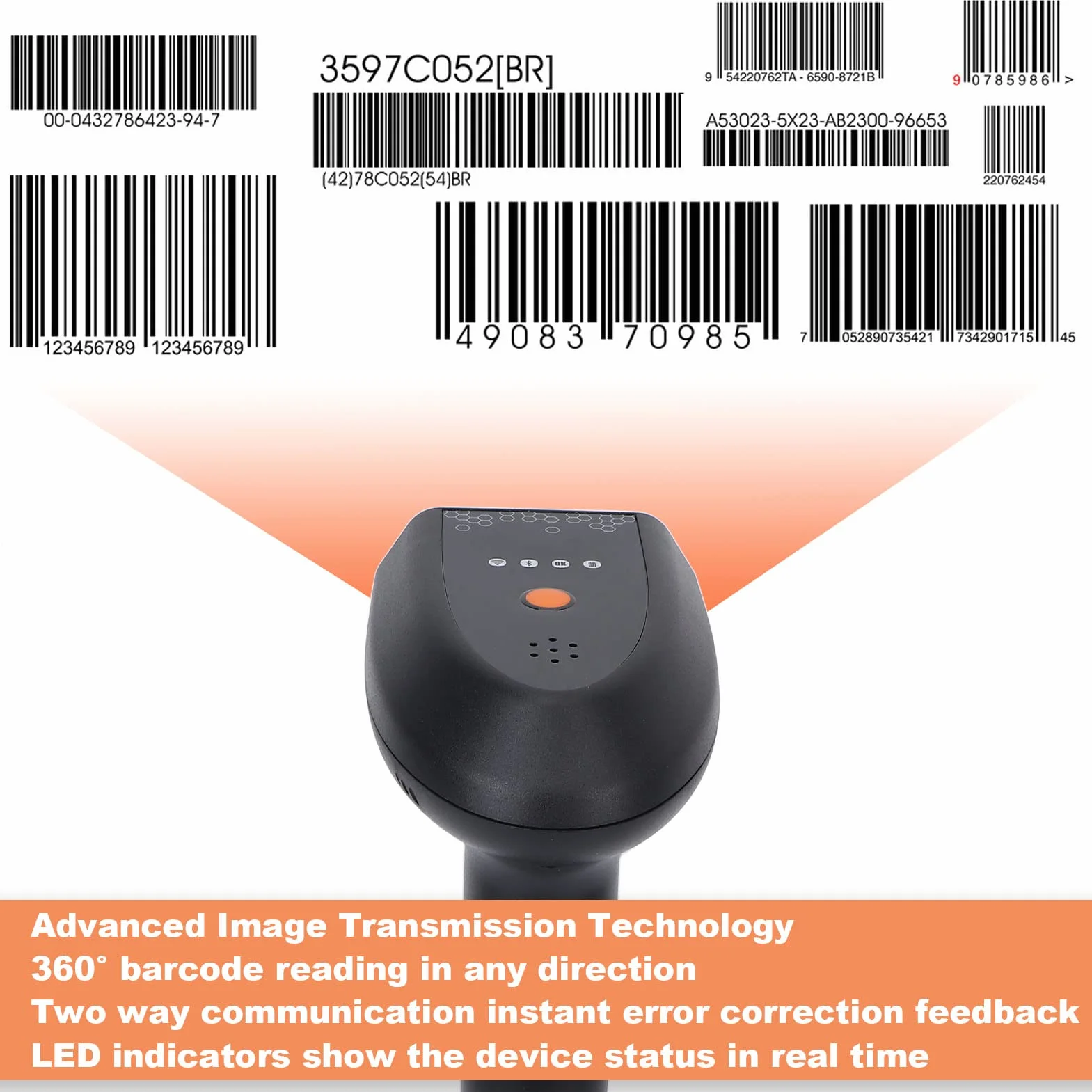 Skaner Kodów Kreskowych, Ręczny Bezprzewodowy Bezprzewodowy Czytnik Kodów Kreskowych 2D Barcode AI Intelligent Voice Broadcast Scanner z Odbiornikiem dla Supermarketu