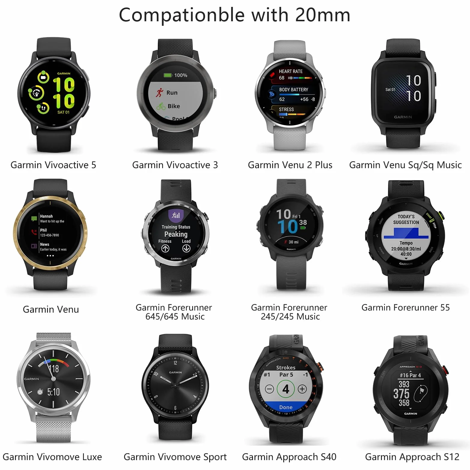 Mugust metalowa bransoletka z siateczki ze stali nierdzewnej do Garmin Vivoactive 5 Vivoactive 3 Vivomove 3 HR Luxe Style