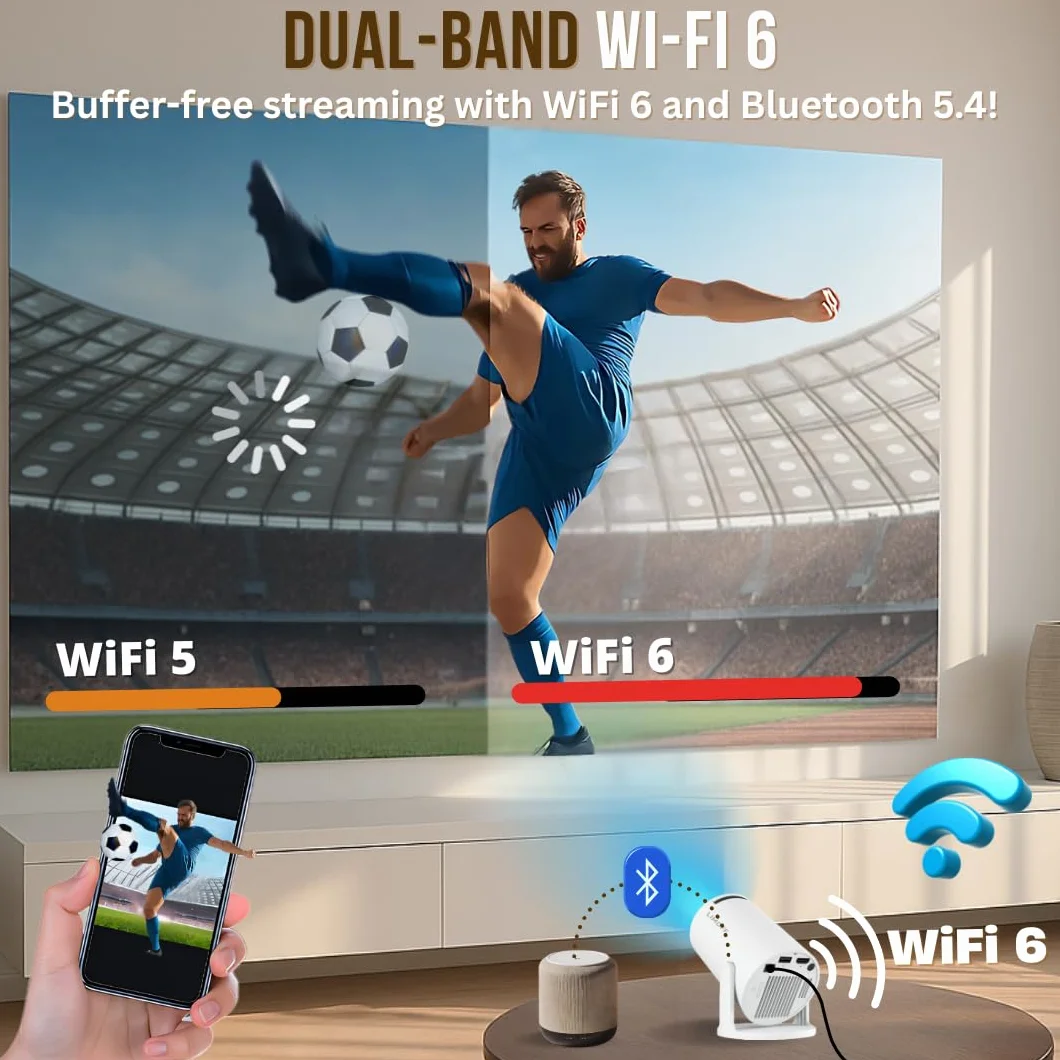 Hy300Pro + mini projektor 1080p Full HD Smart z systemem Android 11, WiFi 6 i Bluetooth 5.2, przenośny mini projektor kina domowego, obsługa 4K
