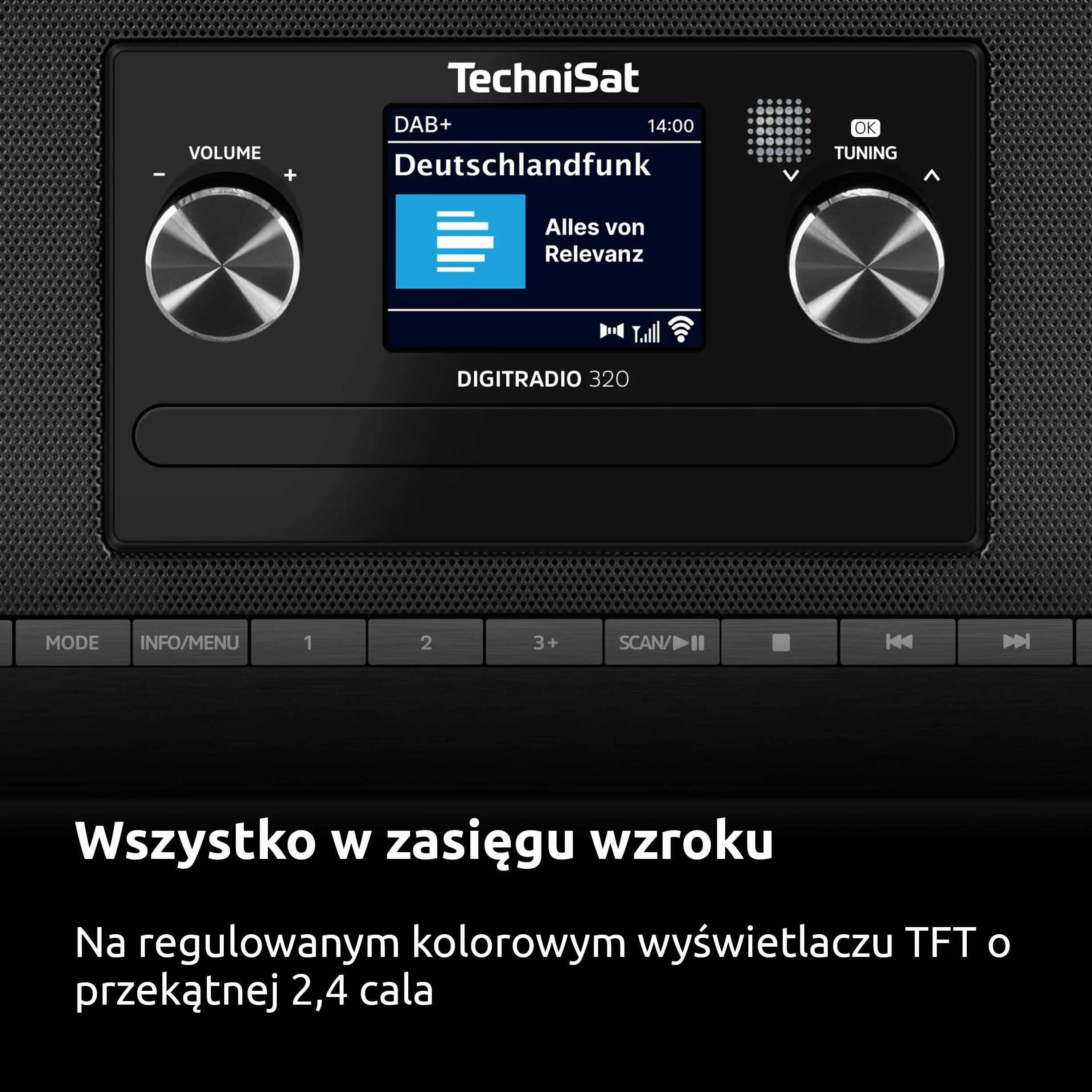 TechniSat DIGITRADIO 320 – Cyfrowe radio stereo (kompaktowy system z DAB+ i FM, odtwarzacz CD, Bluetooth, USB, 2×5 W RMS, kolorowy wyświetlacz TFT, pamięć ulubionych, budzik, timer snu, pilot)