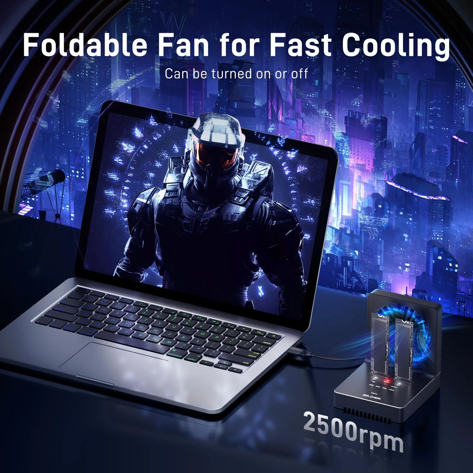 M.2 NVMe SATA SSD Cloner Dock, USB 3.2 Gen 2 20 Gbit/s, ze składanym wentylatorem chłodzącym, obsługuje klonowanie offline, UASP i Trim, aluminiowa konstrukcja