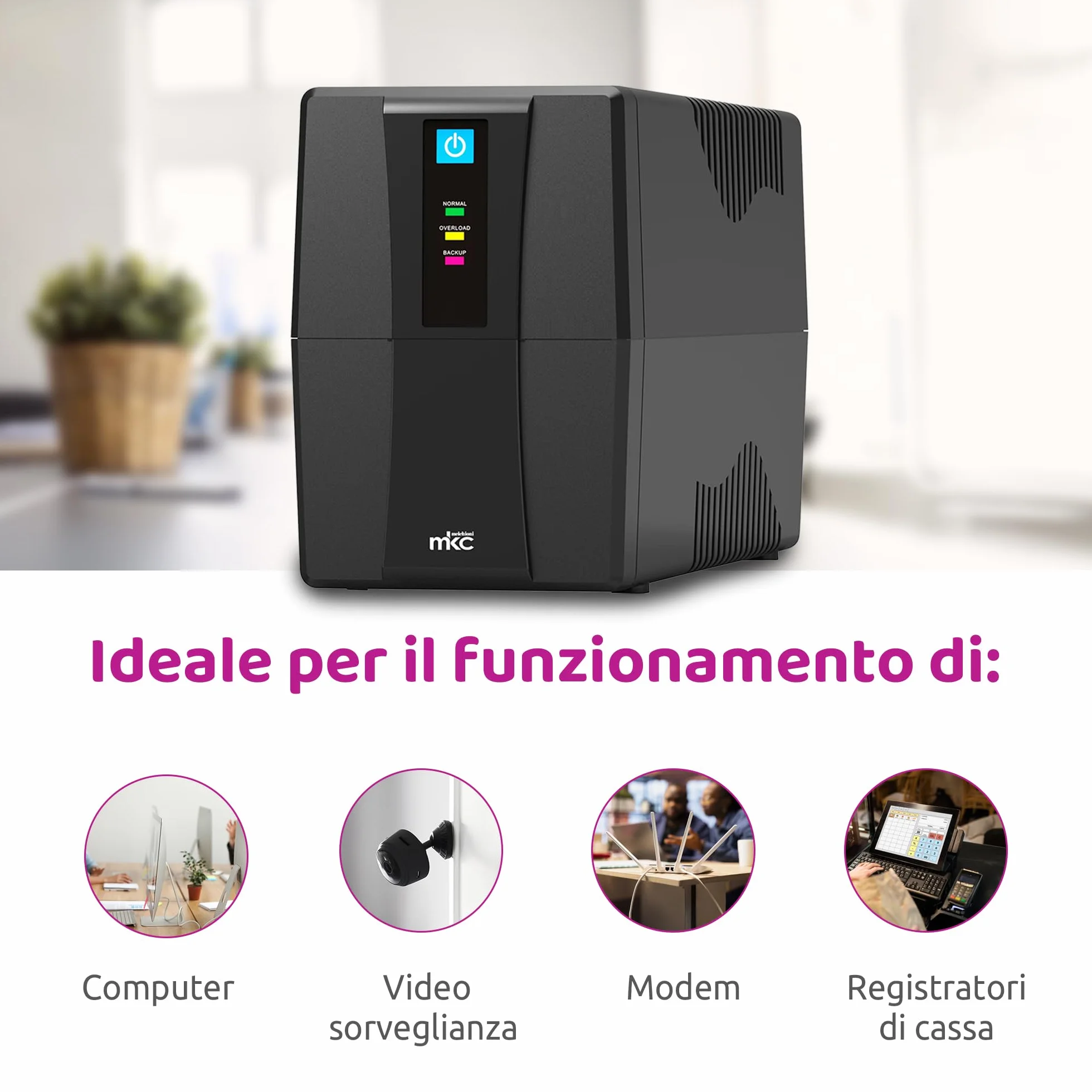 Zasilacz awaryjny UPS 800VA Line Interactive Melchioni MK | Ochrona przed awarią i skokami napięcia, gniazda Schuko, idealne do komputerów PC, routerów, rejestratorów, monitoringu wideo