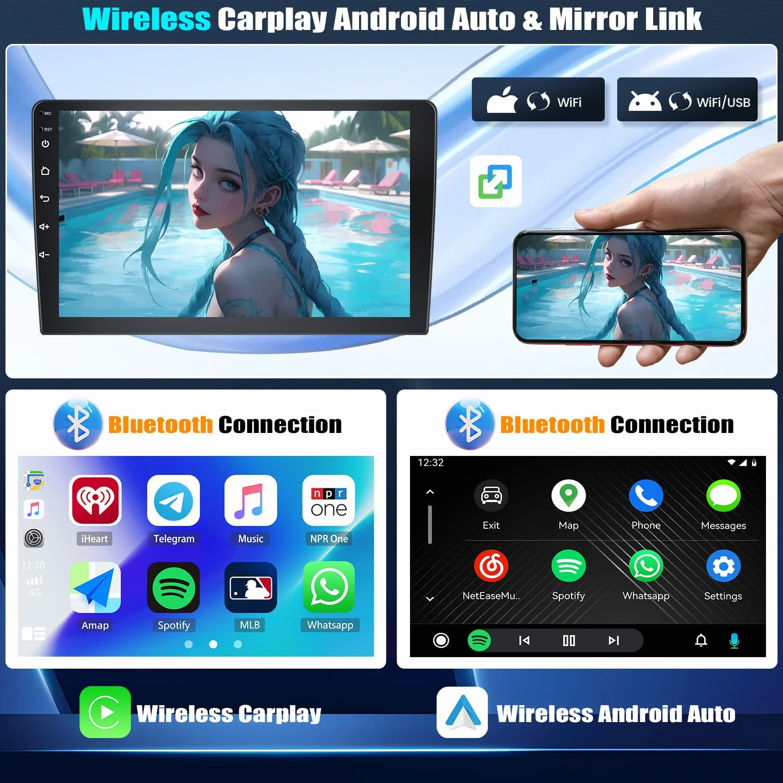 CAMECHO 2+64G 9" Android 13 radio samochodowe do Mercedesa Benz Smart Fortwo W451 2011-2015 z bezprzewodowym Carplay Android Auto, nawigacja GPS Radio ekran dotykowy HD z Bluetooth WiFi RDS FM +
