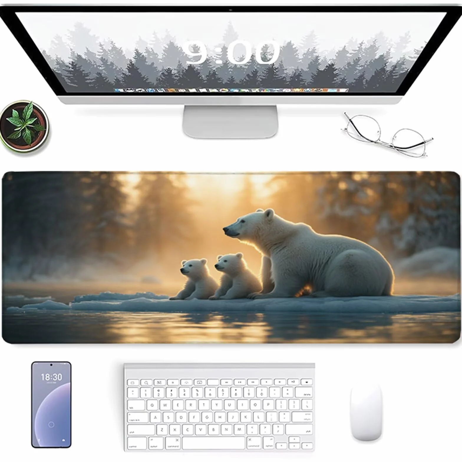 Podkładka pod mysz do gier scena śnieżna 1000x500x3mm, XXL Bear Desktop Mat z antypoślizgową gumową podstawą, podkładka pod mysz z szytymi krawędziami, akcesoria do gier, D-4635