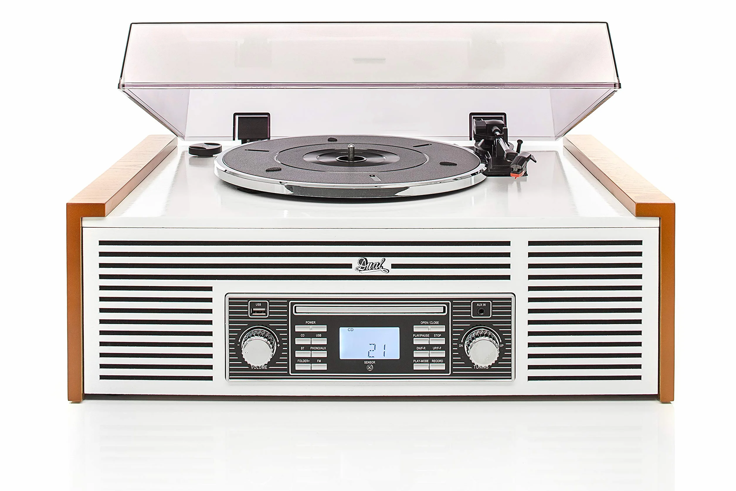 Dual NR 7 Stereo-Nostalgia zestaw muzyczny z gramofonem (tuner FM, CD-RW, MP3, USB, Bluetooth, Aux-In) brązowy