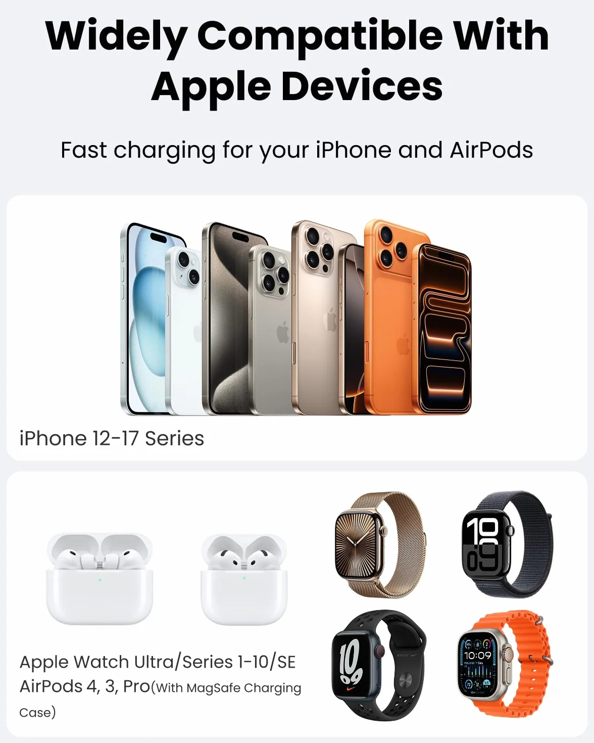Gitryin Składana bezprzewodowa stacja ładująca 3 w 1 do urządzeń Apple, szybszy magnetyczny stojak na ładowarkę nocną, akcesoria biurkowe do iPhone'a 17/16/15/14/13/12, Apple Watch, AirPods
