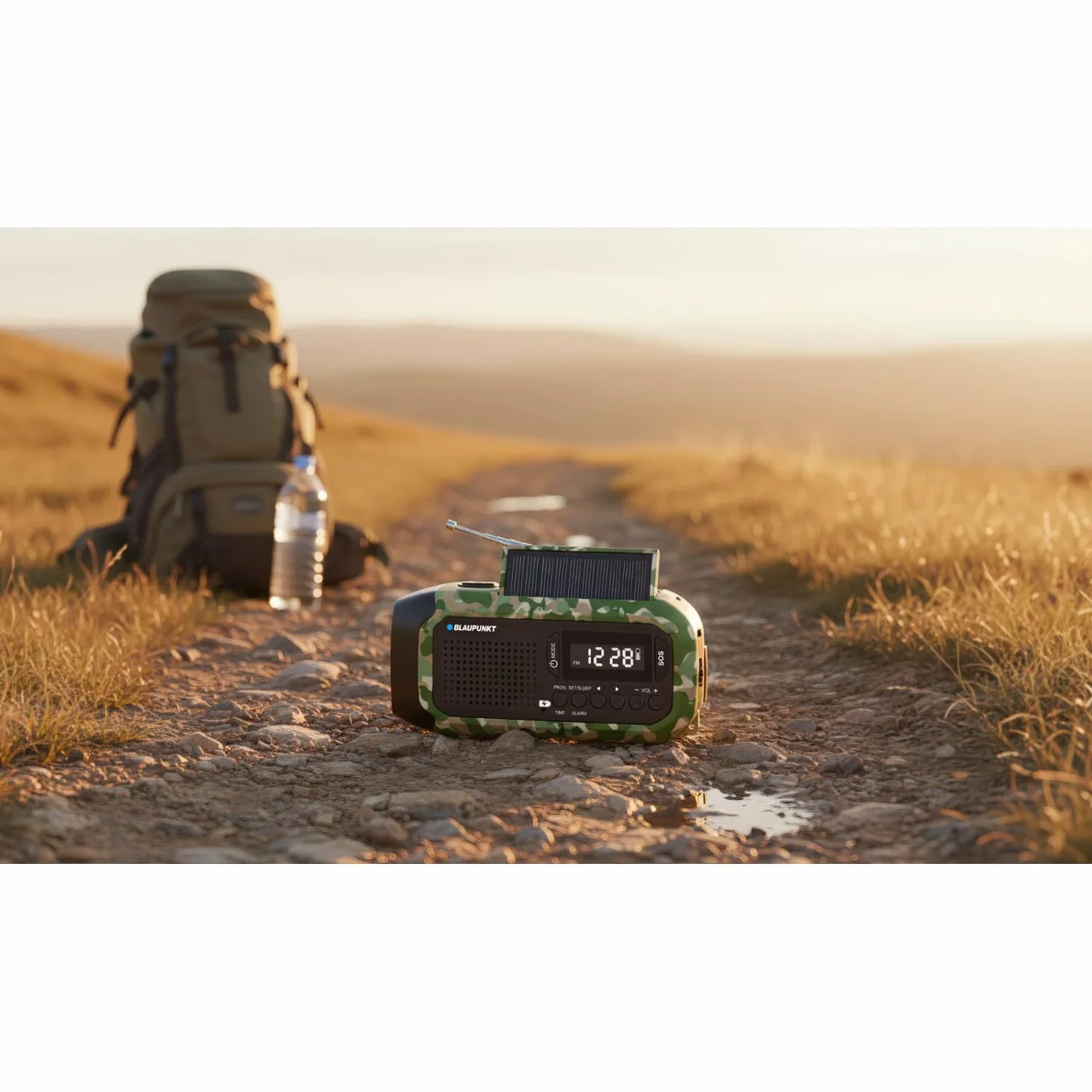Blaupunkt ER20GC Radio awaryjne zasilane energią słoneczną AM FM Ręczny generator USB C Powerbank Latarka LED Lampa do czytania Alarm SOS Tuner PLL Camping Outdoor Travel Survival Compact 2000 mAh