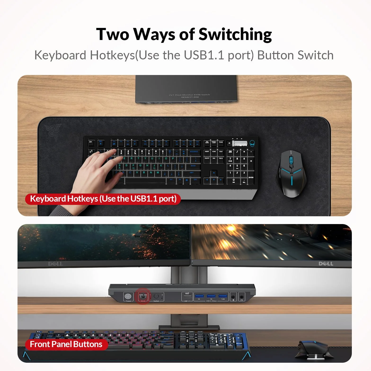 Przełącznik KVM AV Access Dual Monitor 2 porty 4K przy 60Hz, 2K przy 144Hz, HDMI USB 3.0, rozszerzony wyświetlacz, 2 monitory, 2 komputery, ultra szeroki ekran, klawiatura PC, przełącznik skrótu, 2