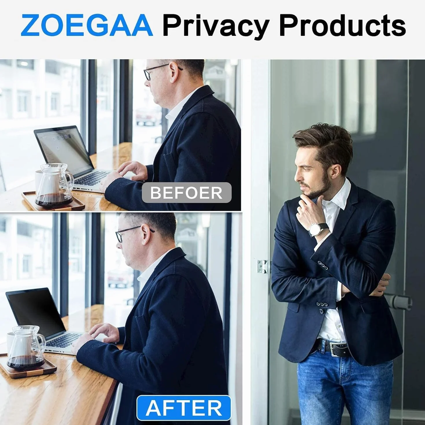 ZOEGAA Filtr prywatności do laptopa 35.6 cm, do panoramicznych monitorów 16:10 - Dell HP, Acer, Samsung, Lenovo, ASUS Toshiba, zdejmowana ochrona przed podglądaniem, blokada niebieskiego światła i