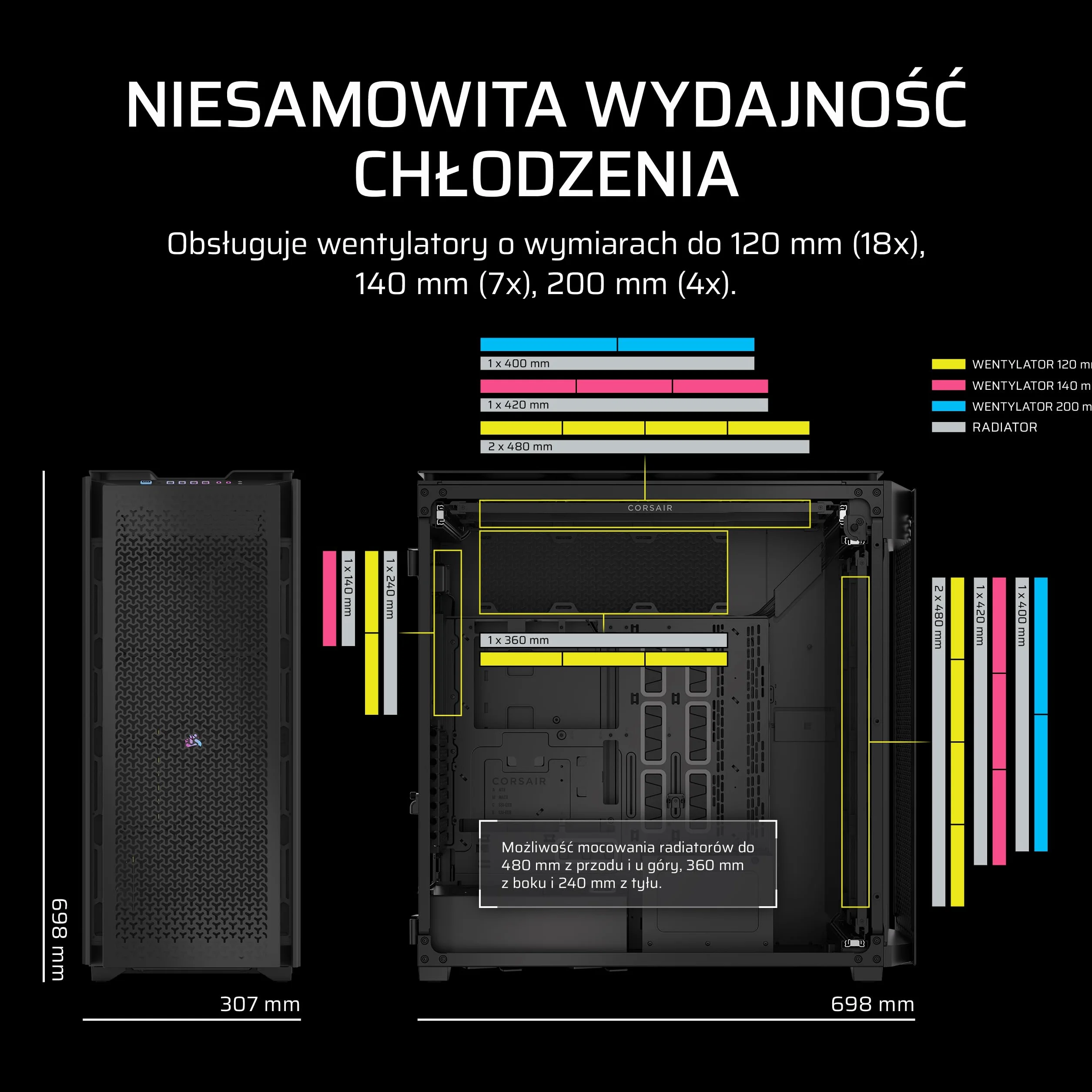 CORSAIR 9000D RGB AIRFLOW Super Full-Tower Obudowa Komputera – Przestronne Wnętrze – Mocowanie Wentylatorów InfiniRail™ – W Zestawie Koncentrator Systemowy iCUE LINK – Bez Wentylatorów – Czarny