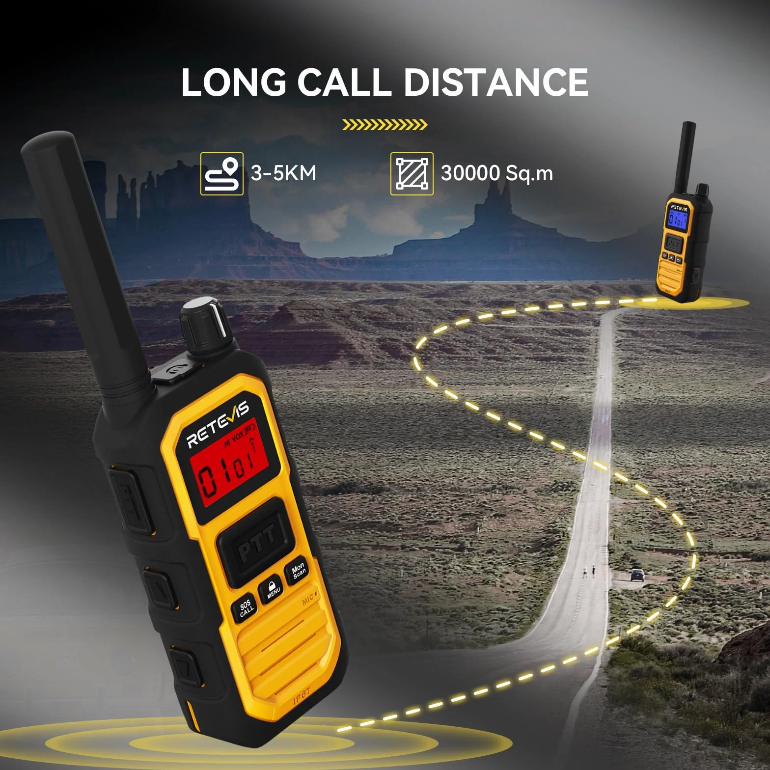 Retevis RB648 Plus Walkie-Talkie Dalekiego Zasięgu, Wodoodporne Radio Dwukierunkowe IP67, Łatwe Parowanie, 2000 mAh, Profesjonalny Walkie Talkie na Kemping (2 Szt. Żółty)