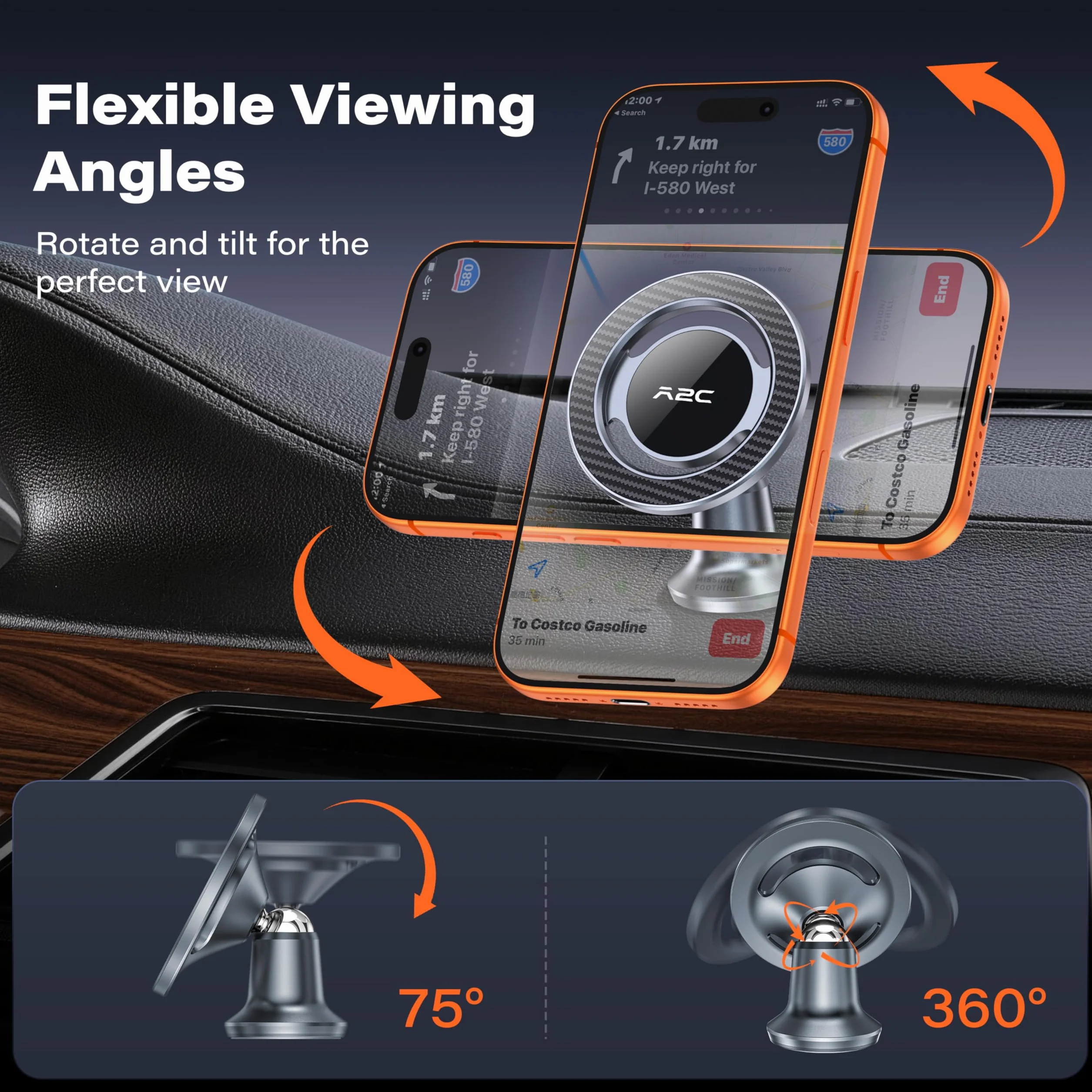 APPS2Car Mag-Safe samochodowy uchwyt na telefon obracany 360° magnetyczny na deskę rozdzielczą