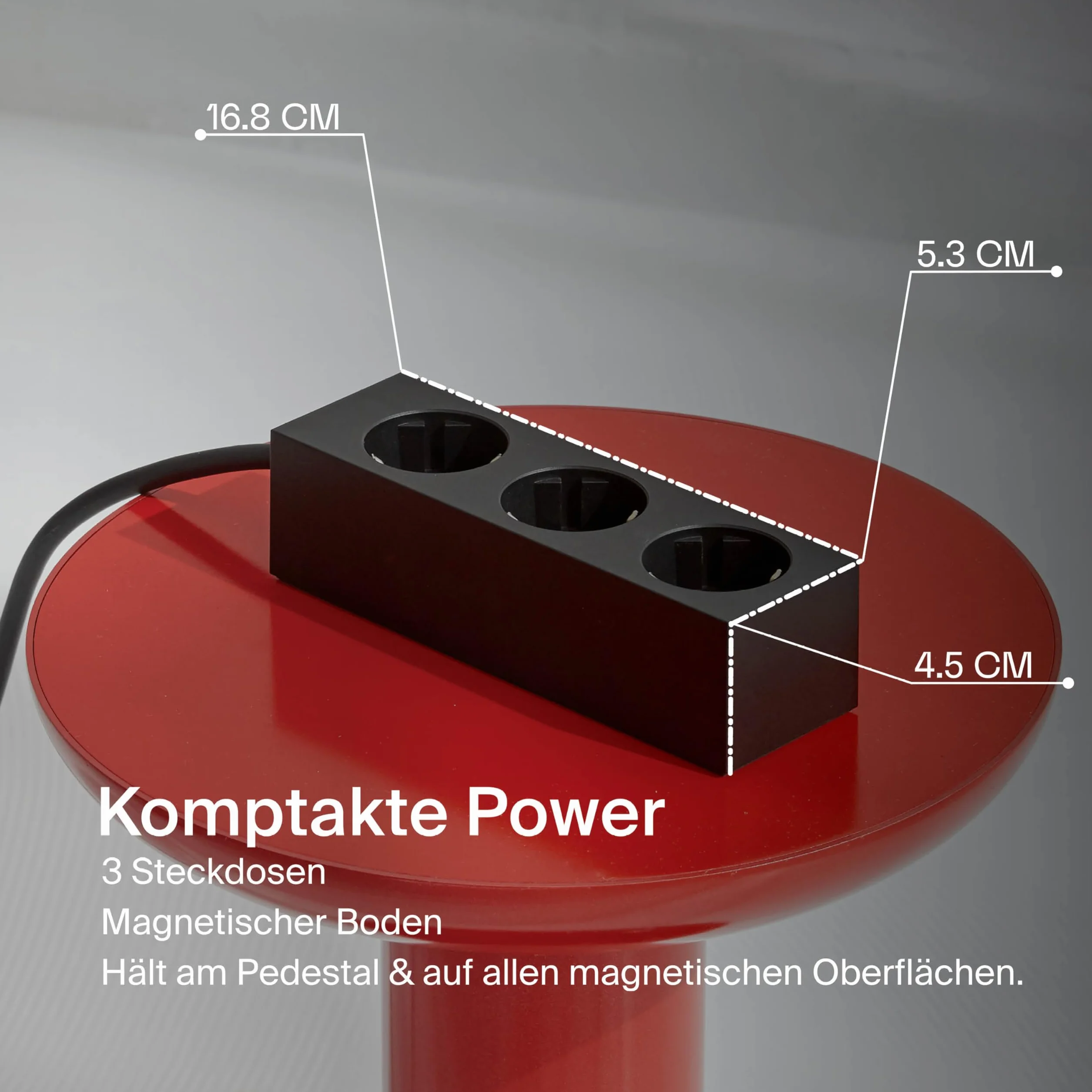 Pedestal Power Bar listwa zasilająca 2m z magnetyczną podstawą (czarna) - Praktyczna stylowa listwa zasilająca 3-gniazdowa magnetyczna - Magnetyczna listwa zasilająca 3-gniazdowa - Power Strip 3-Way