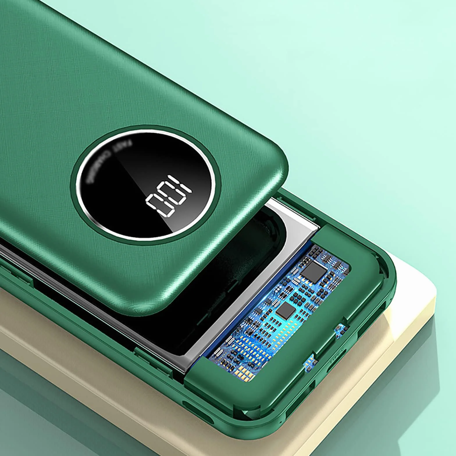 Powerbank 30000mAh Wbudowany kabel Powerbank z 5 wyjściami Duża pojemność Zewnętrzny akumulator do smartfona 5V 2.1A Szybkie ładowanie,Green