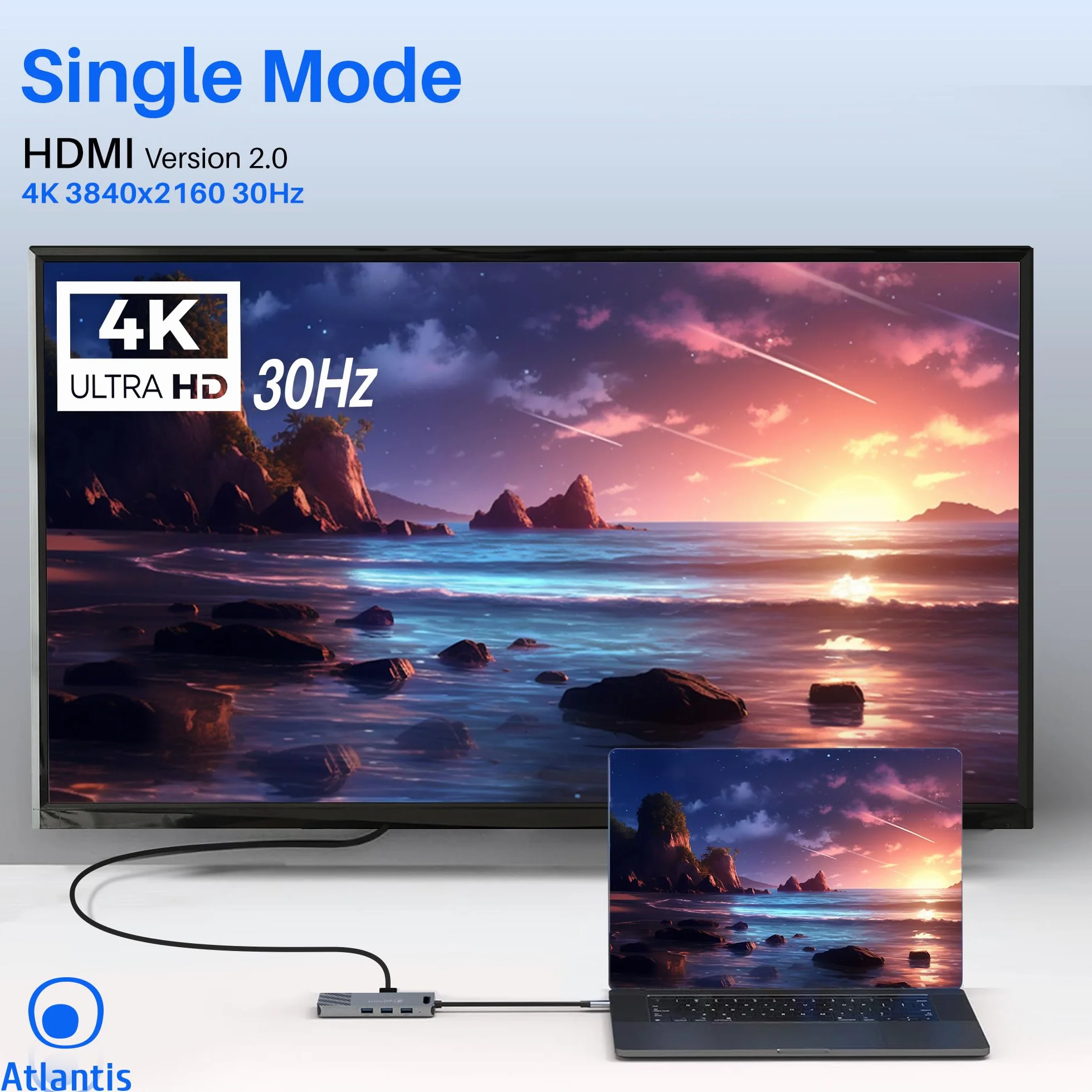 ATLANTIS A04-TC_DK48 Stacja dokująca DUAL DISPLAY USB C (typ C) na HDMI 4K, wyjście Duppia, wyjście HDMI, RJ45 Gigabit Ethernet, 3 x USB 3.0, 1 PD-85 W, kabel 18 cm, kompatybilny ze wszystkimi