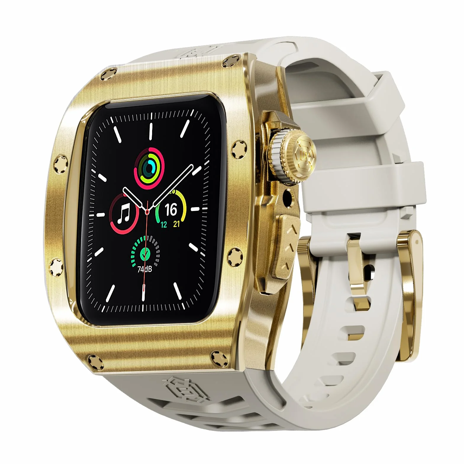 Shellbox kompatybilny z Apple Watch Series 8 7 45 mm / Series 6 SE 5 4 44 mm, ochronny wytrzymały metalowy zderzak ze stali nierdzewnej z paskiem i twardą osłoną ekranu, wytrzymały wojskowy pokrowiec