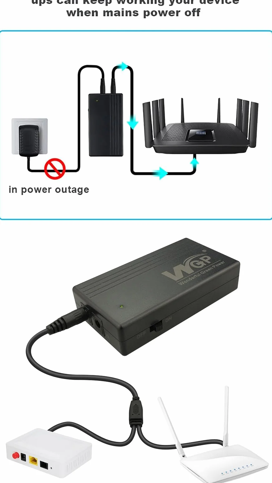 Zasilacz awaryjny Mini UPS 12V, 7800mah Zasilacze awaryjne bateria zapasowa ups bank mocy do routera kamery, Back up Battery Powerbank z Wyjście 12V DC