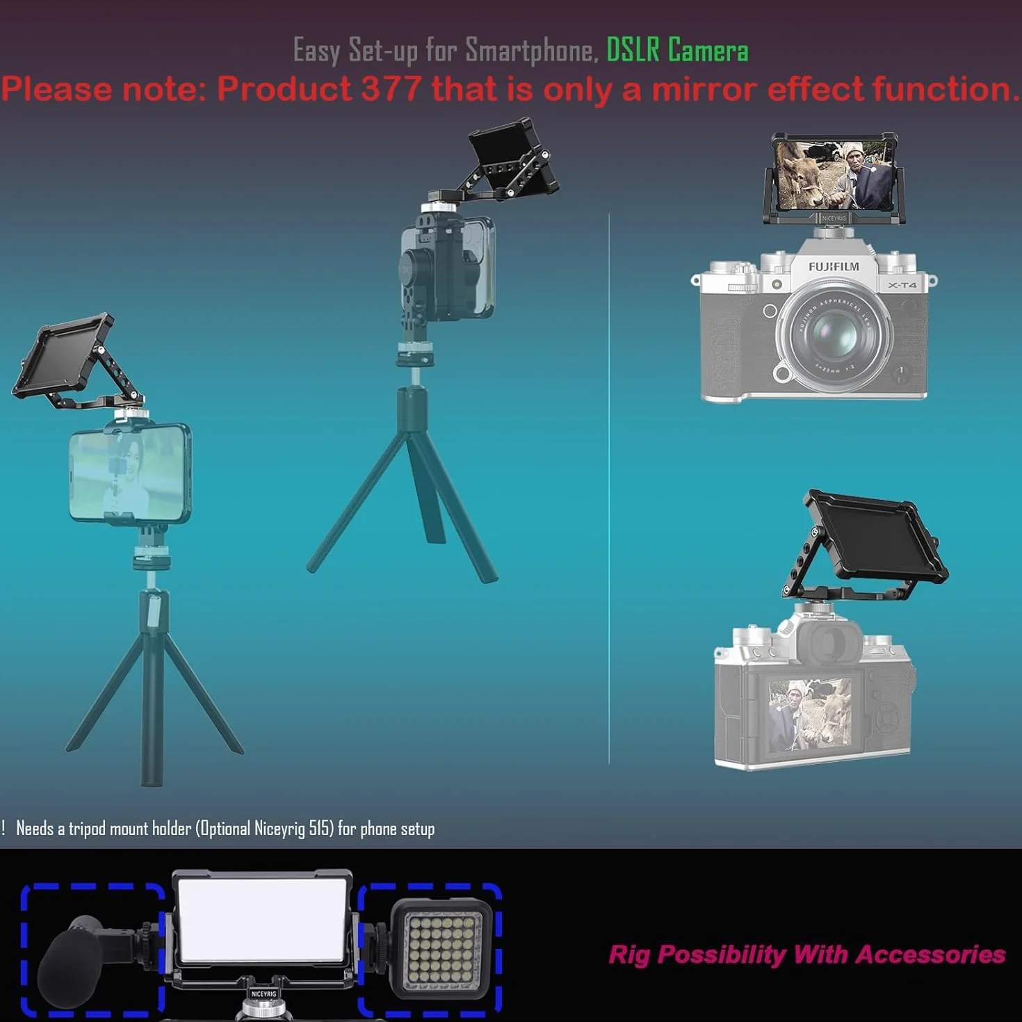 Sony Camera Flip Selfie Mirror, NICEYRIG składane lusterko do aparatu z ekranem do selfie Vlog Sony A6000 Series do Fujifilm XT2 Canon 5D