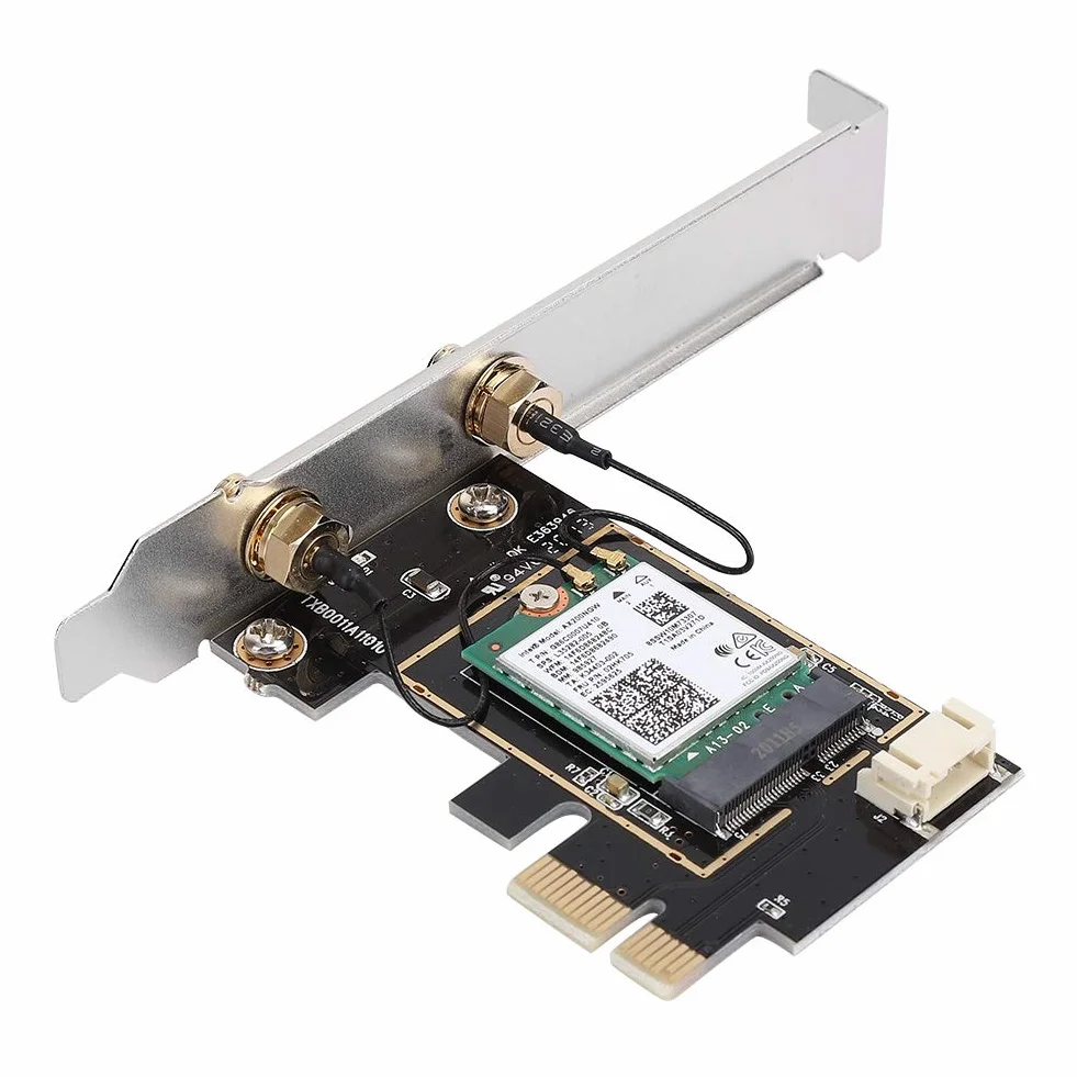 Cocoarm Karta Sieciowa z podwójną anteną, Karta Sieci Bezprzewodowej PCIe X1 dla AX200, WiFi 6 2.4G 574Mbps 5G 2400Mbps, Bluetooth 5.0, MU MIMO do Strumieniowego Przesyłania Gier Komputer