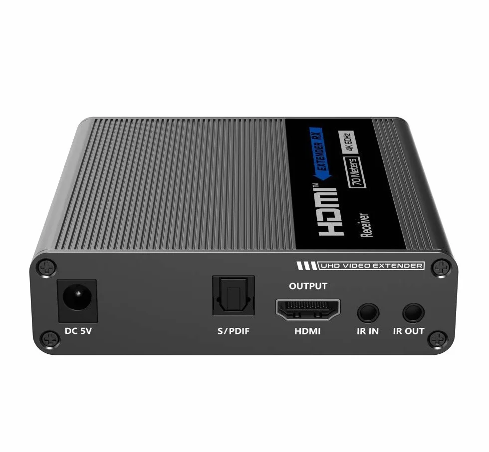 PremiumCord Przedłużacz 4K HDMI na 70 m za pomocą kabla krosowego Cat6 / Cat6A / Cat7, nadajnik i odbiornik podczerwieni, HDMI 2.0, ARC, rozdzielczość wideo Ultra HD 4K @ 60Hz