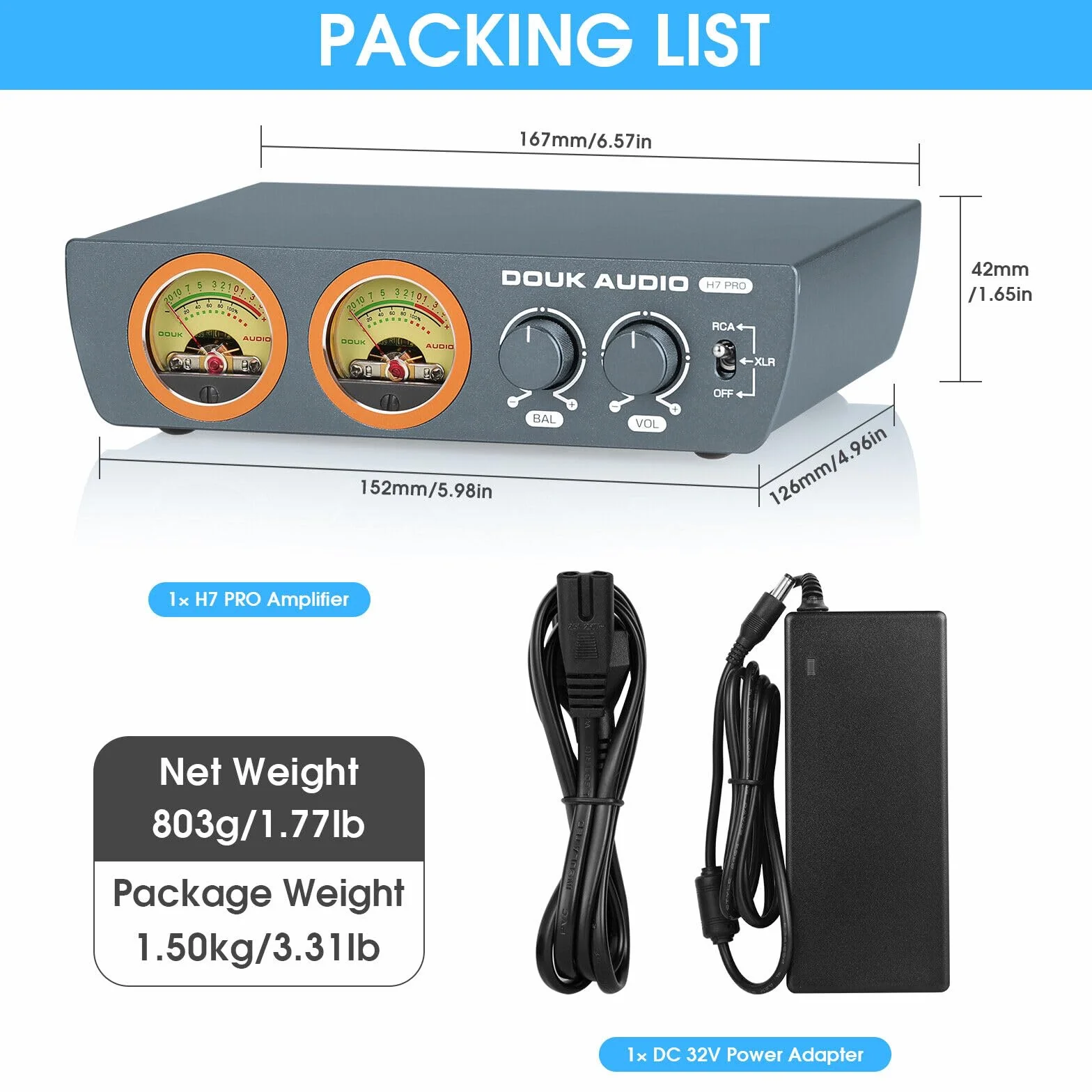 Douk Audio H7PRO TPA3255 cyfrowy wzmacniacz Hi-Fi z miernikiem VU 300W domowy wzmacniacz stereo