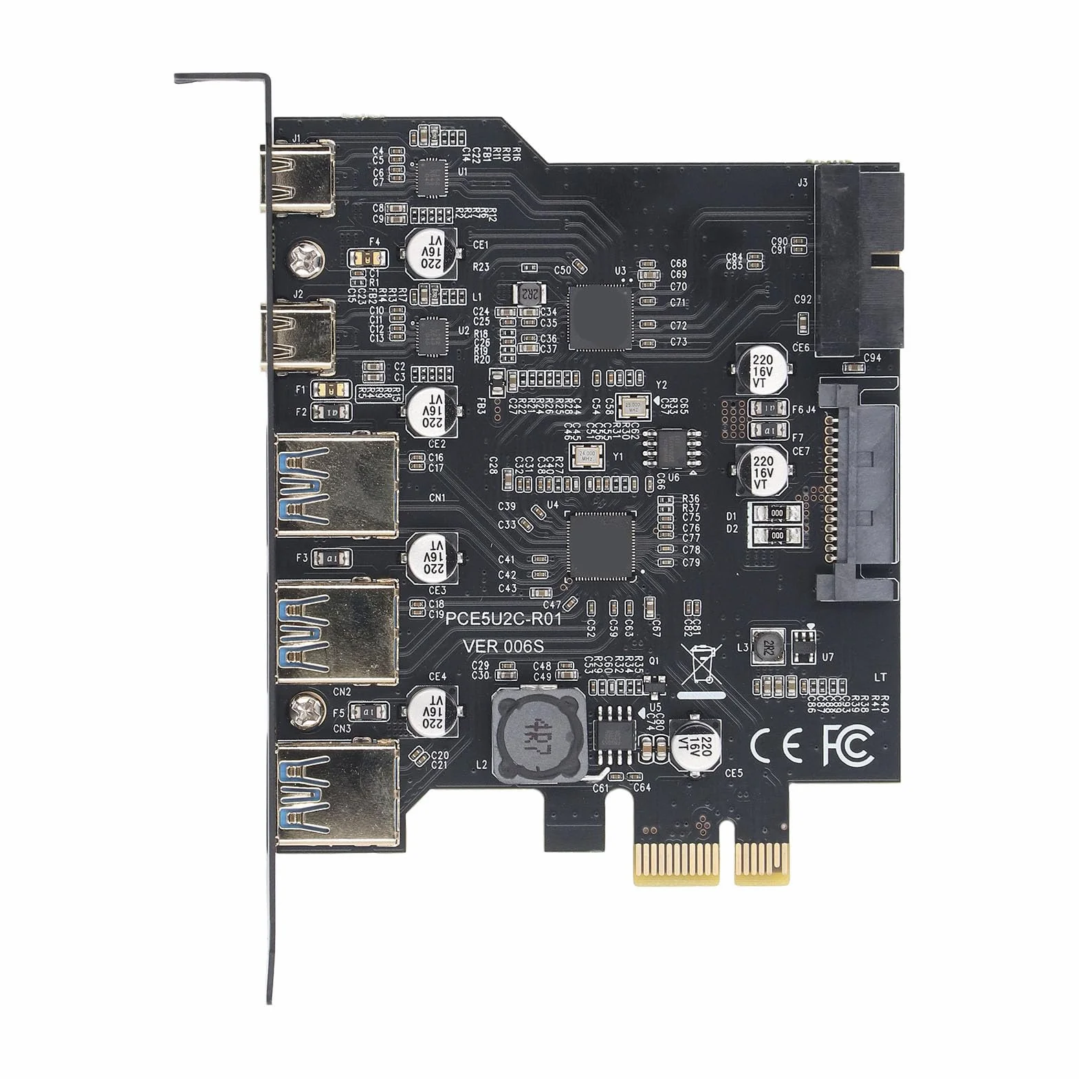 Karta PCIe na USB 3.2 Gen 2, Karta rozszerzeń PCI Express 20 Gb/s z 3 Portami i 2 Portami Typu C Wewnętrzny Koncentrator USB Komputera dla dla Linux