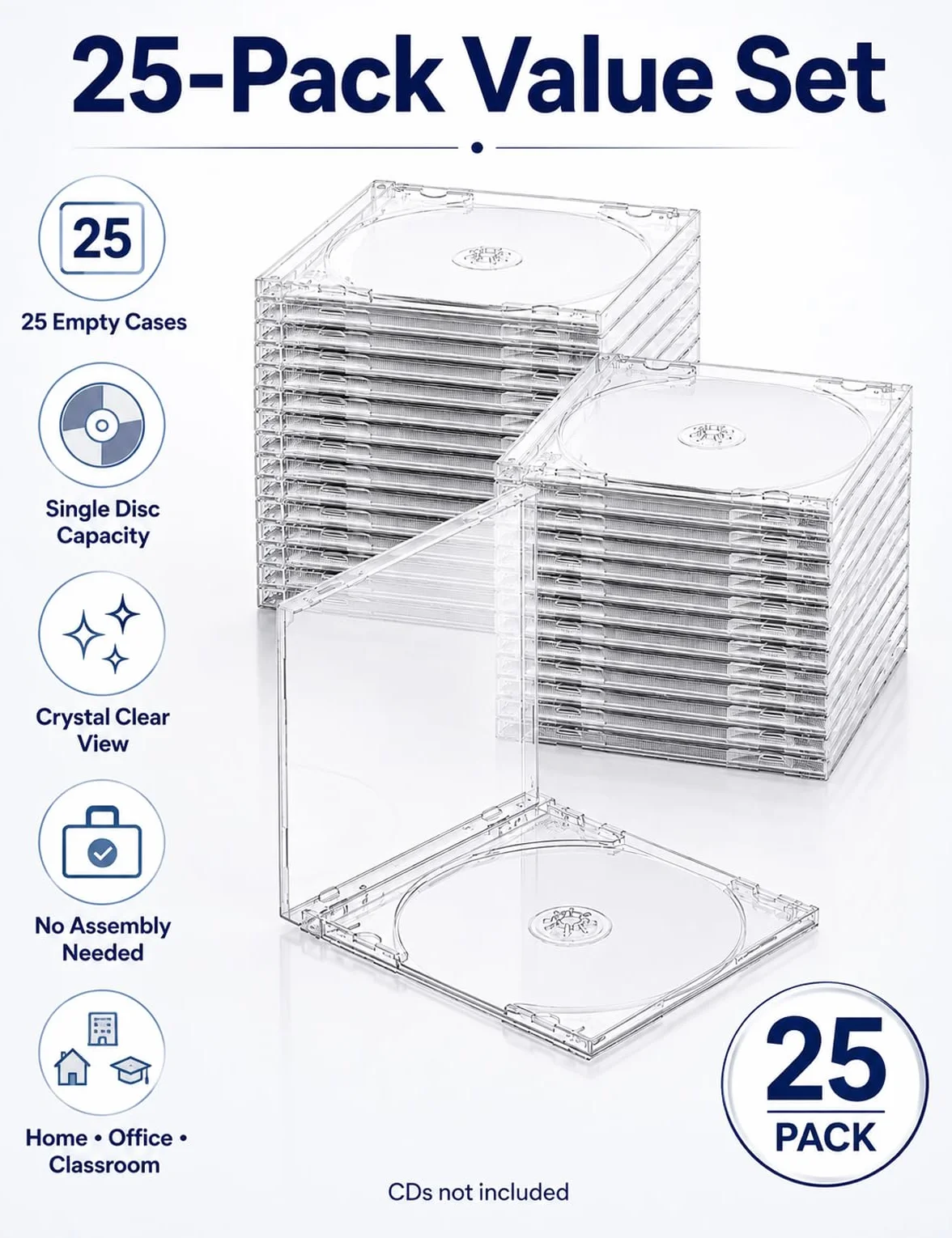 25 sztuk 10,4 mm CD, przezroczyste plastikowe puste etui na płyty CD na standardowe pojedyncze płyty, etui na klejnoty na płyty CD, DVD, ochrona i wymiana, puste etui do przechowywania płyt DVD z