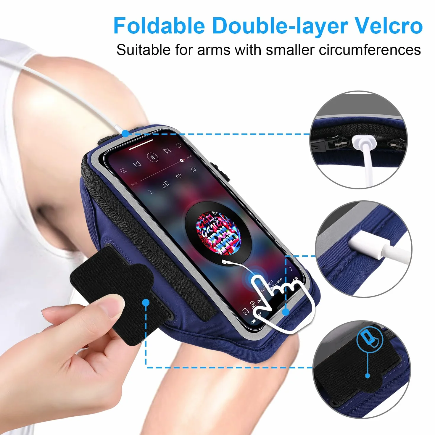 Sportowa bransoletka na telefon komórkowy, poręczna torba na słuchawki, 6,9 cala, etui na ramię do iPhone 16 15 14 13 12 Pro Max Galaxy S20-S24 z kieszenią na klucze na słuchawki do joggingu