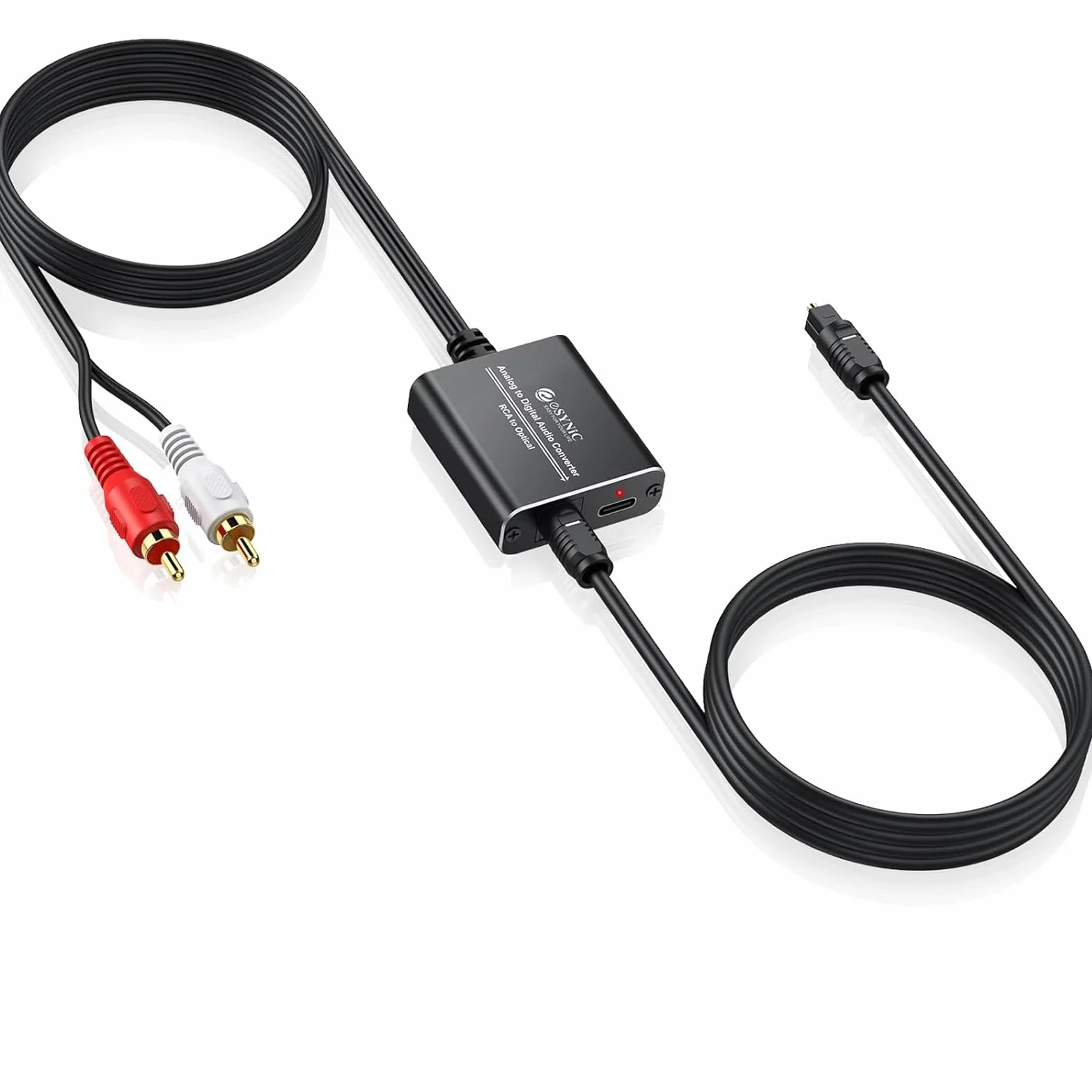Konwerter audio analogowego na cyfrowy eSynic RCA do optycznego z kablem optycznym, obudowa z aluminium Analogowy konwerter na cyfrowy odpowiedni dla gramofonów, odtwarzaczy CD, soundbarów.