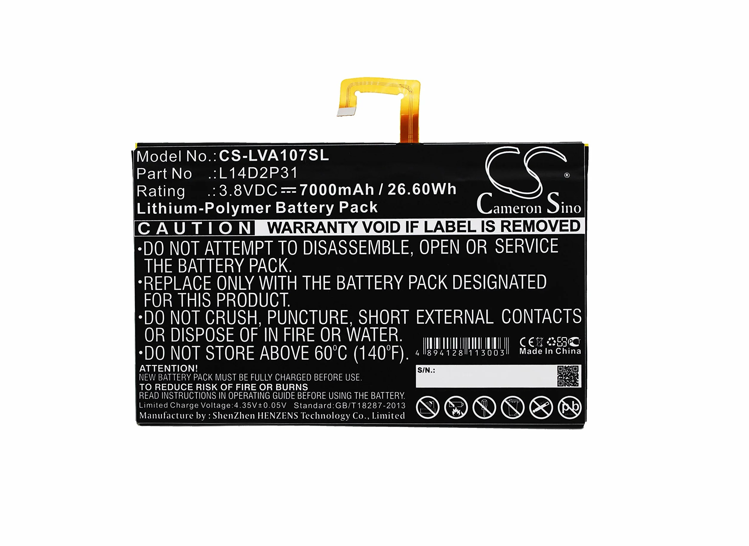 CS-LVA107SL Baterie 7000mAh kompatybilny z [LENOVO] A10-70, A10-70F, A10-70L, A10-70LC, Tab 2 A10-30, Tab 2 A10-30F, Tab 2 A10-30L, Tab 2 A10-70, Tab 2 A10-70F, Tab 2 A10-70L, Tab 4 10 LTE TB-X30 FBA